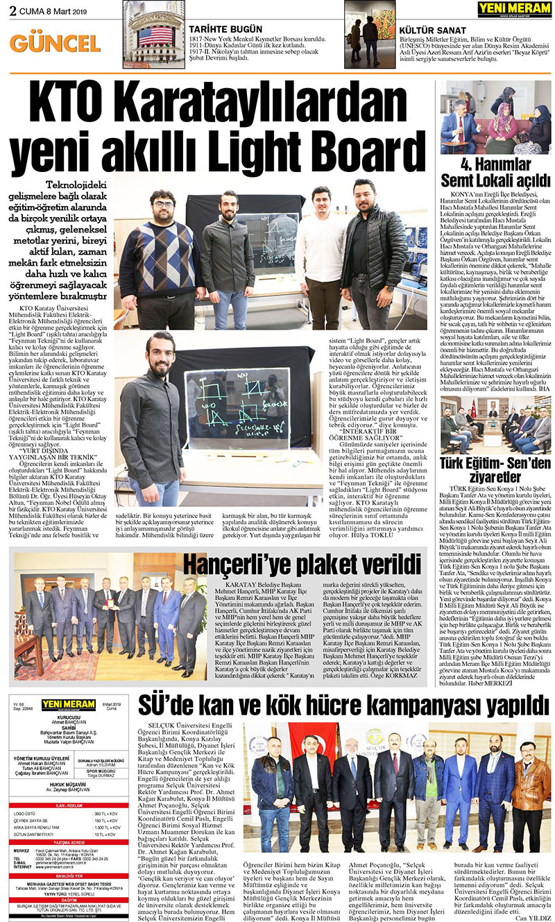 8 Mart 2019 Yeni Meram Gazetesi