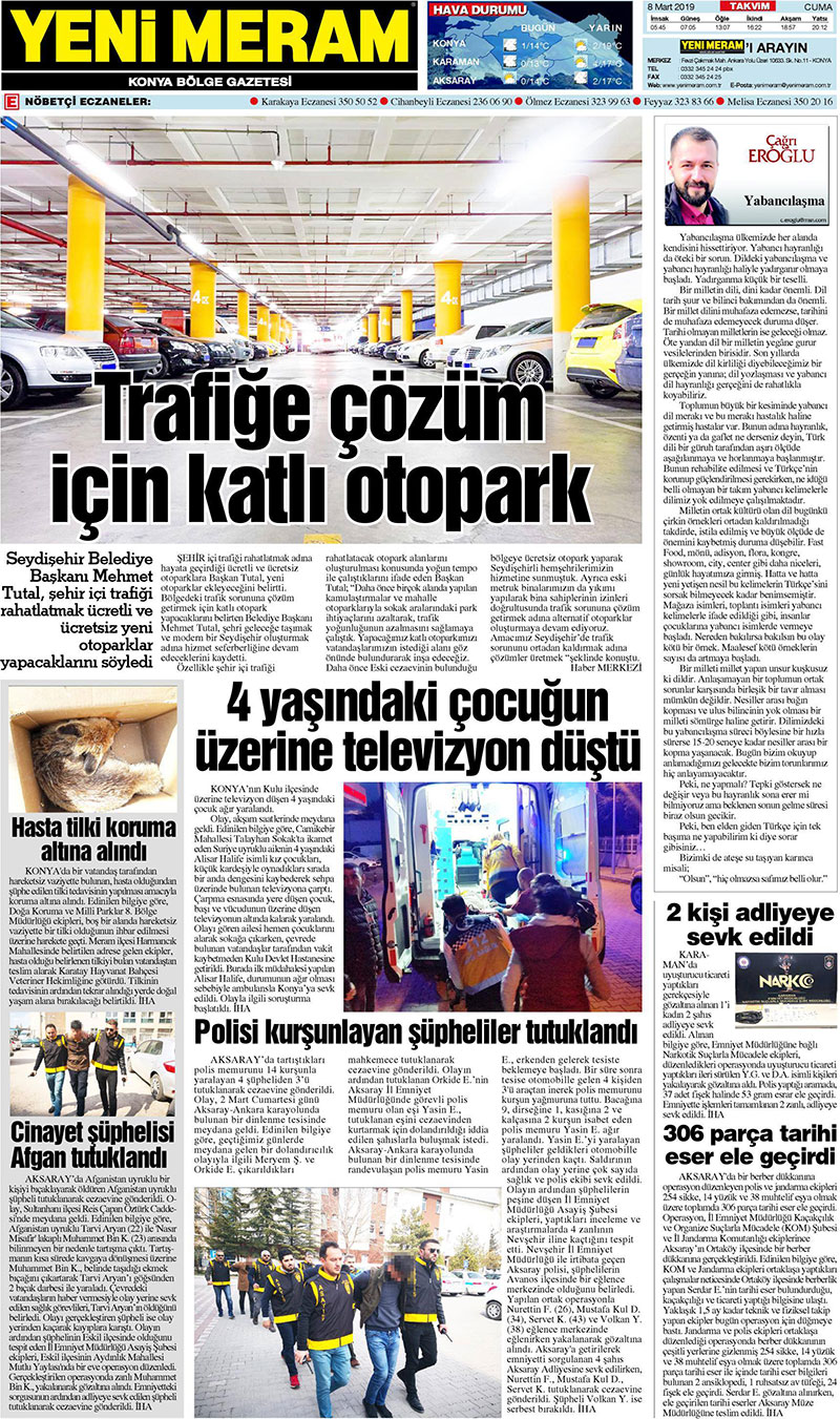 8 Mart 2019 Yeni Meram Gazetesi