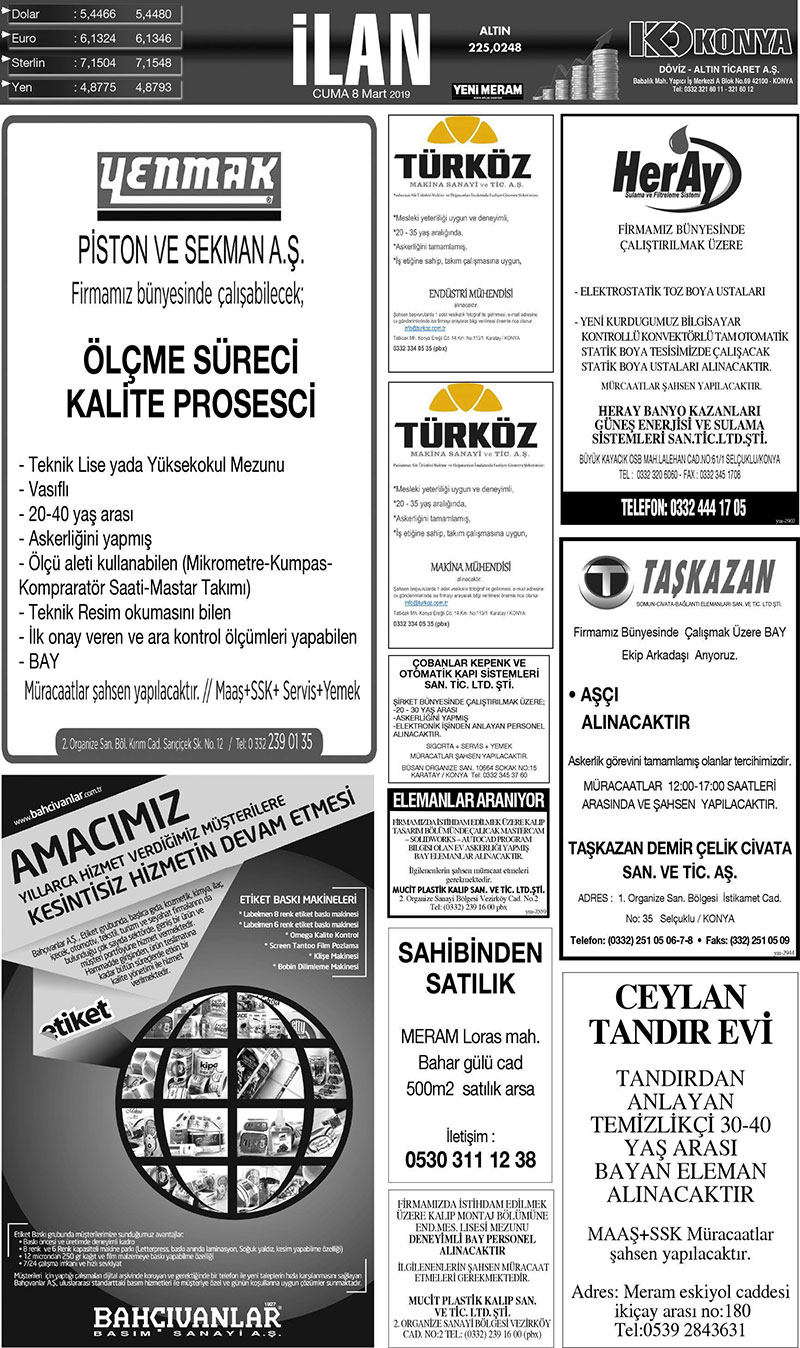 8 Mart 2019 Yeni Meram Gazetesi