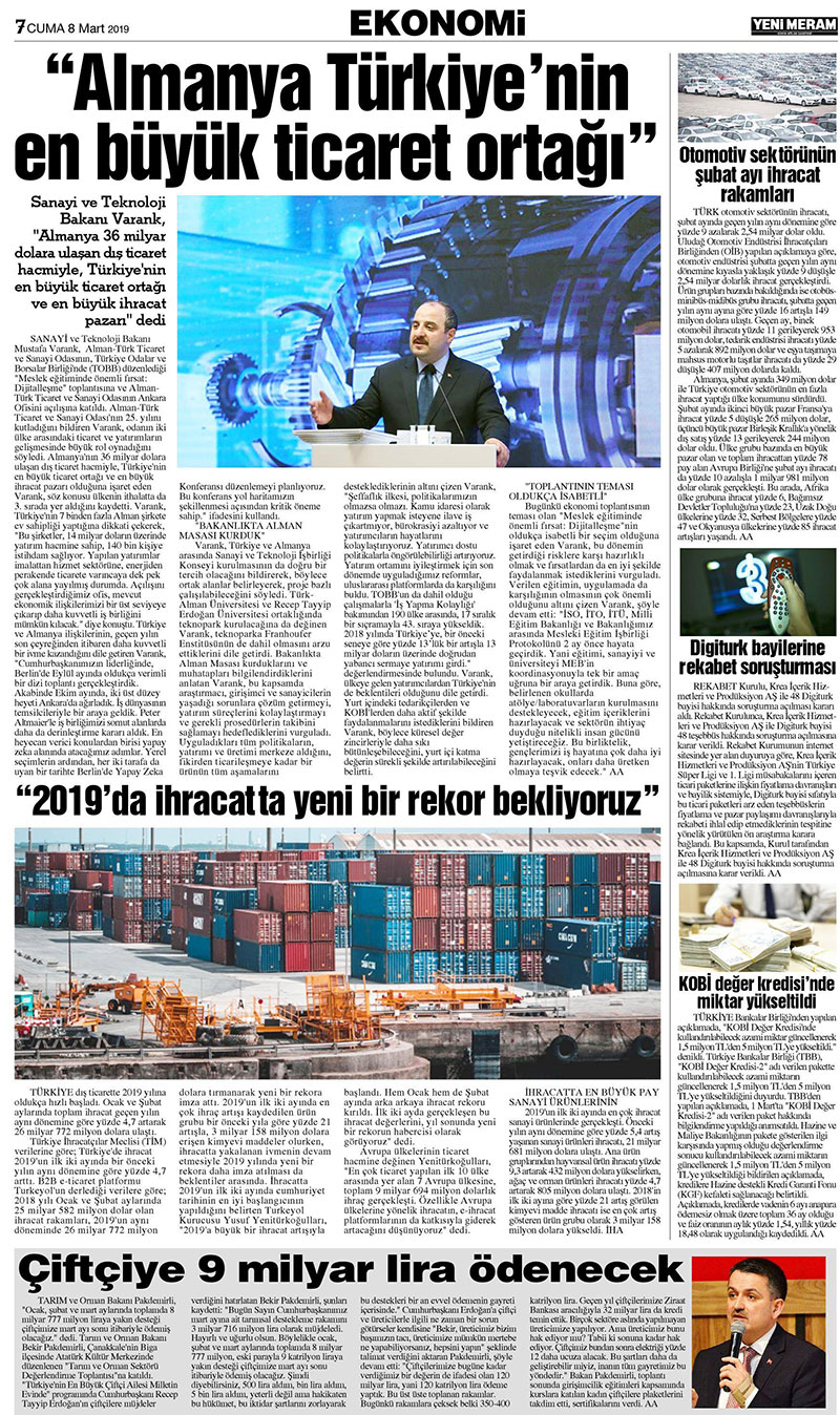 8 Mart 2019 Yeni Meram Gazetesi