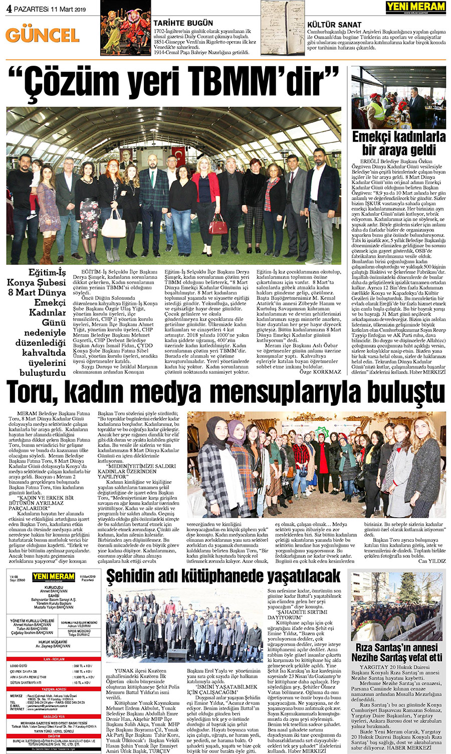 11 Mart 2019 Yeni Meram Gazetesi