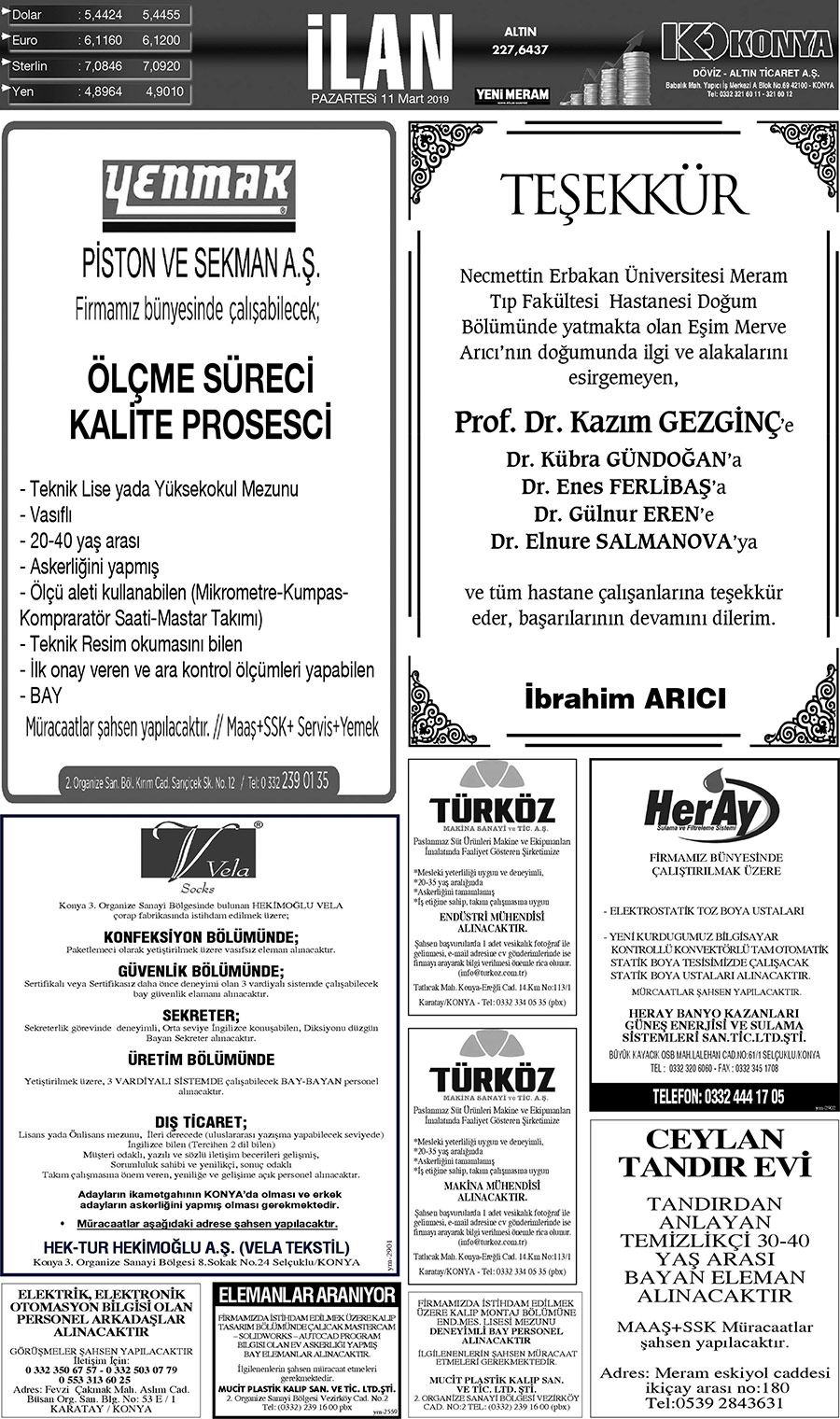 11 Mart 2019 Yeni Meram Gazetesi