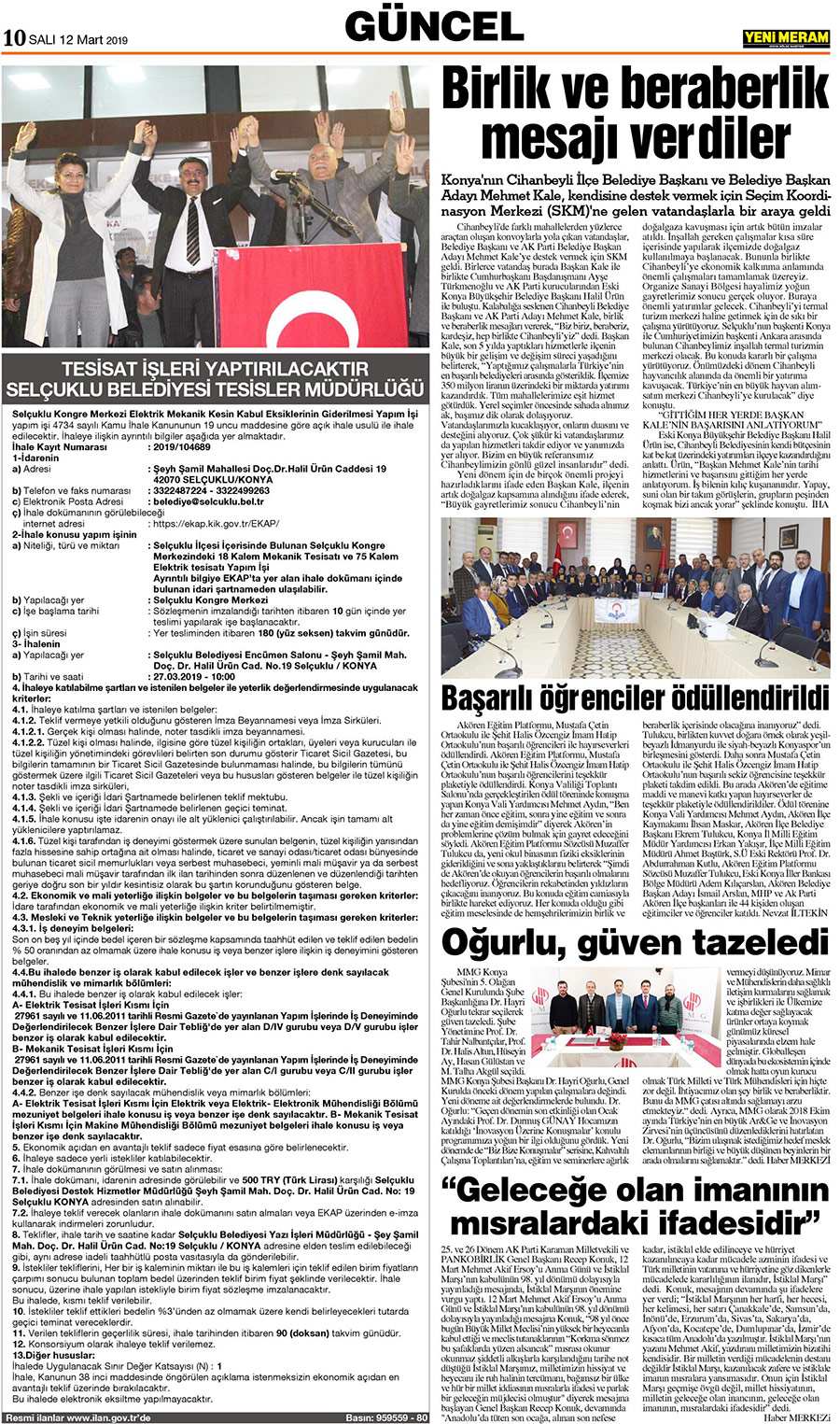 12 Mart 2019 Yeni Meram Gazetesi