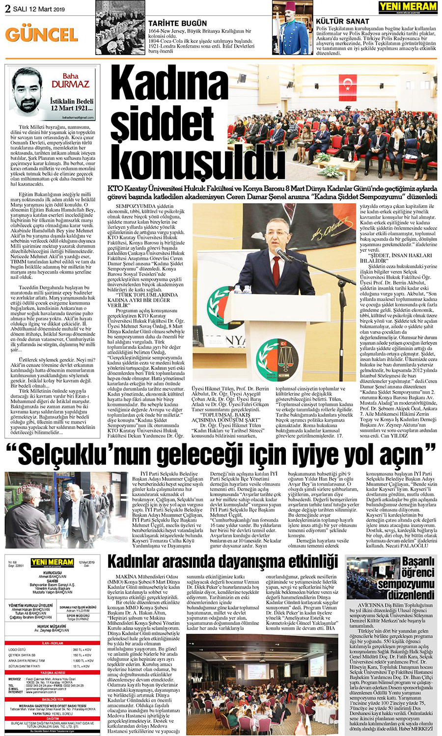 12 Mart 2019 Yeni Meram Gazetesi