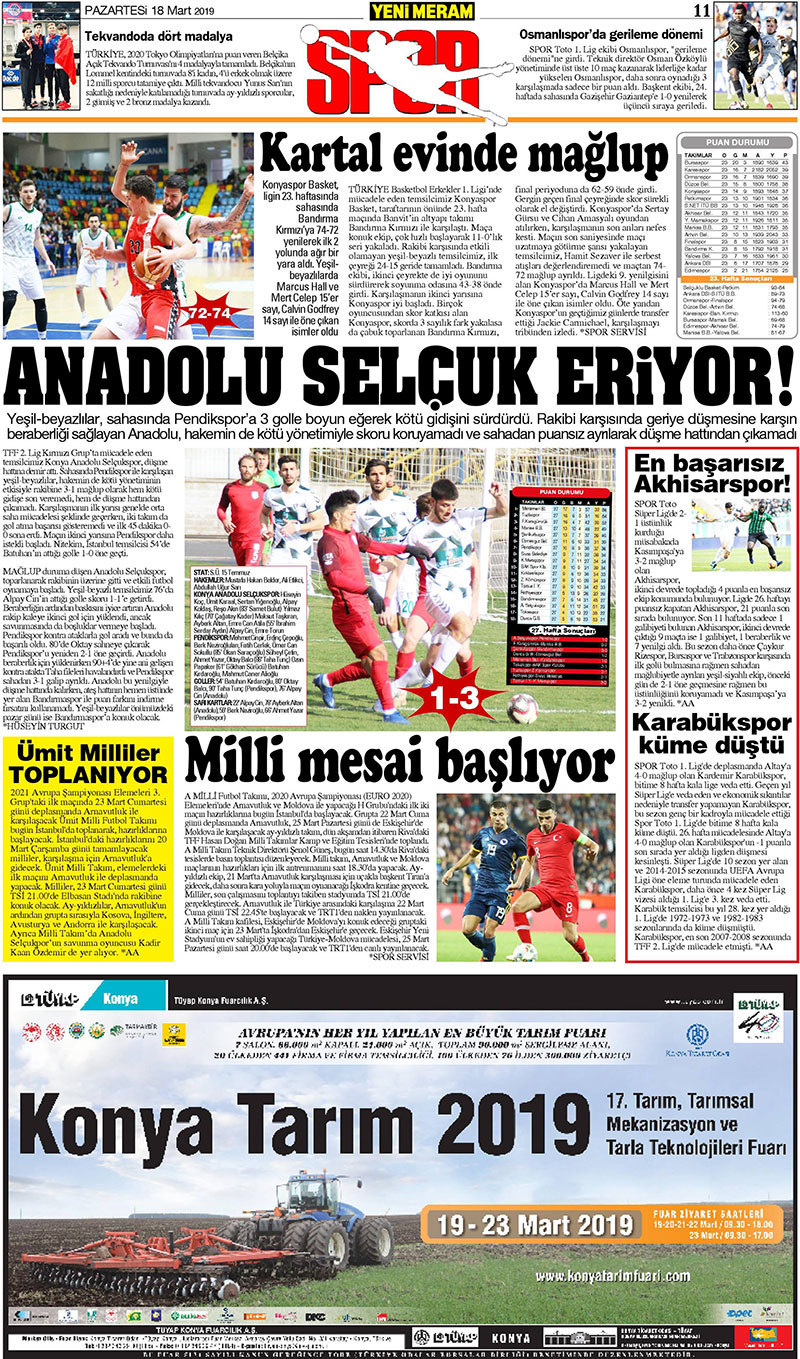 18 Mart 2019 Yeni Meram Gazetesi