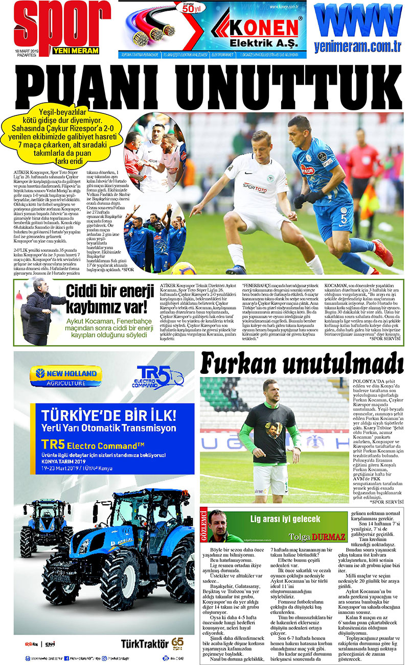 18 Mart 2019 Yeni Meram Gazetesi