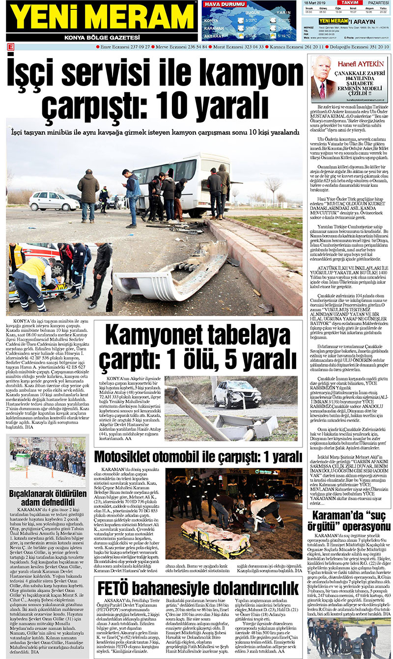 18 Mart 2019 Yeni Meram Gazetesi