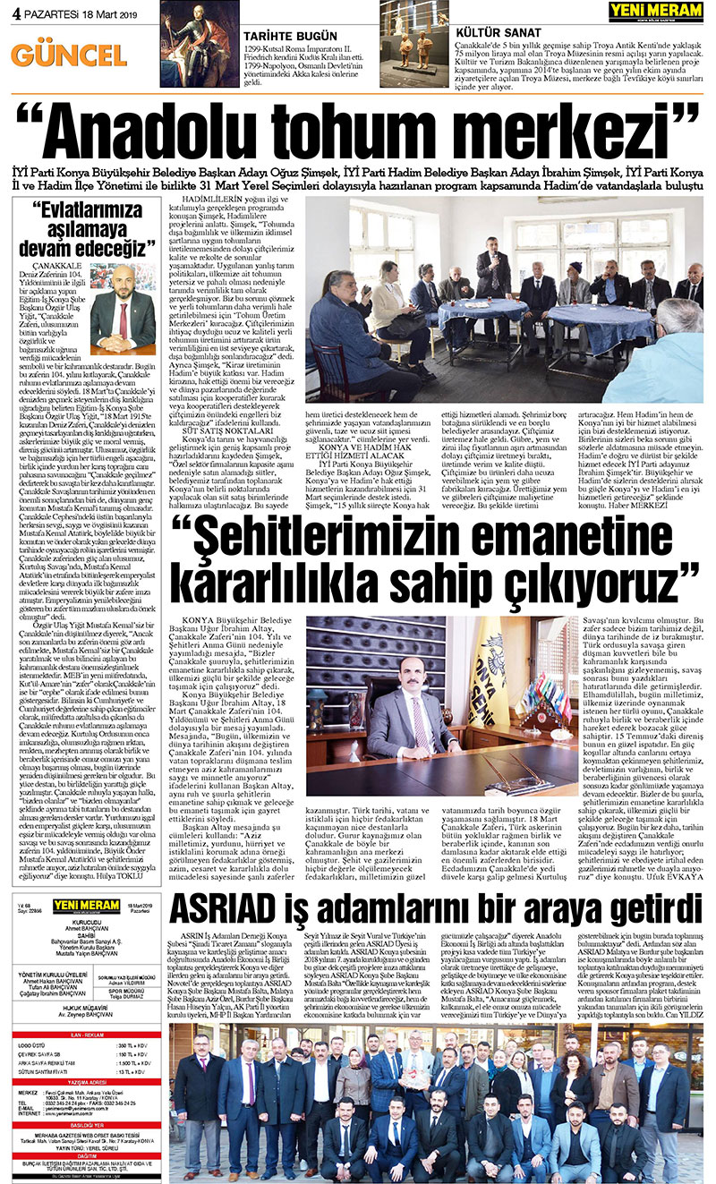 18 Mart 2019 Yeni Meram Gazetesi