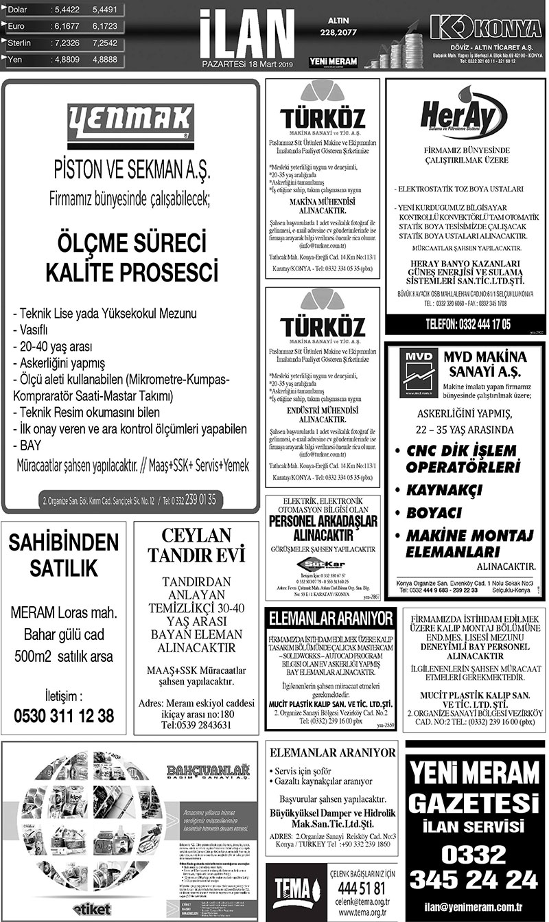 18 Mart 2019 Yeni Meram Gazetesi