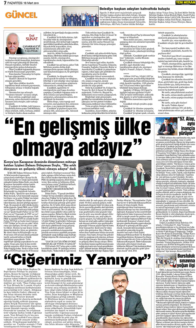 18 Mart 2019 Yeni Meram Gazetesi