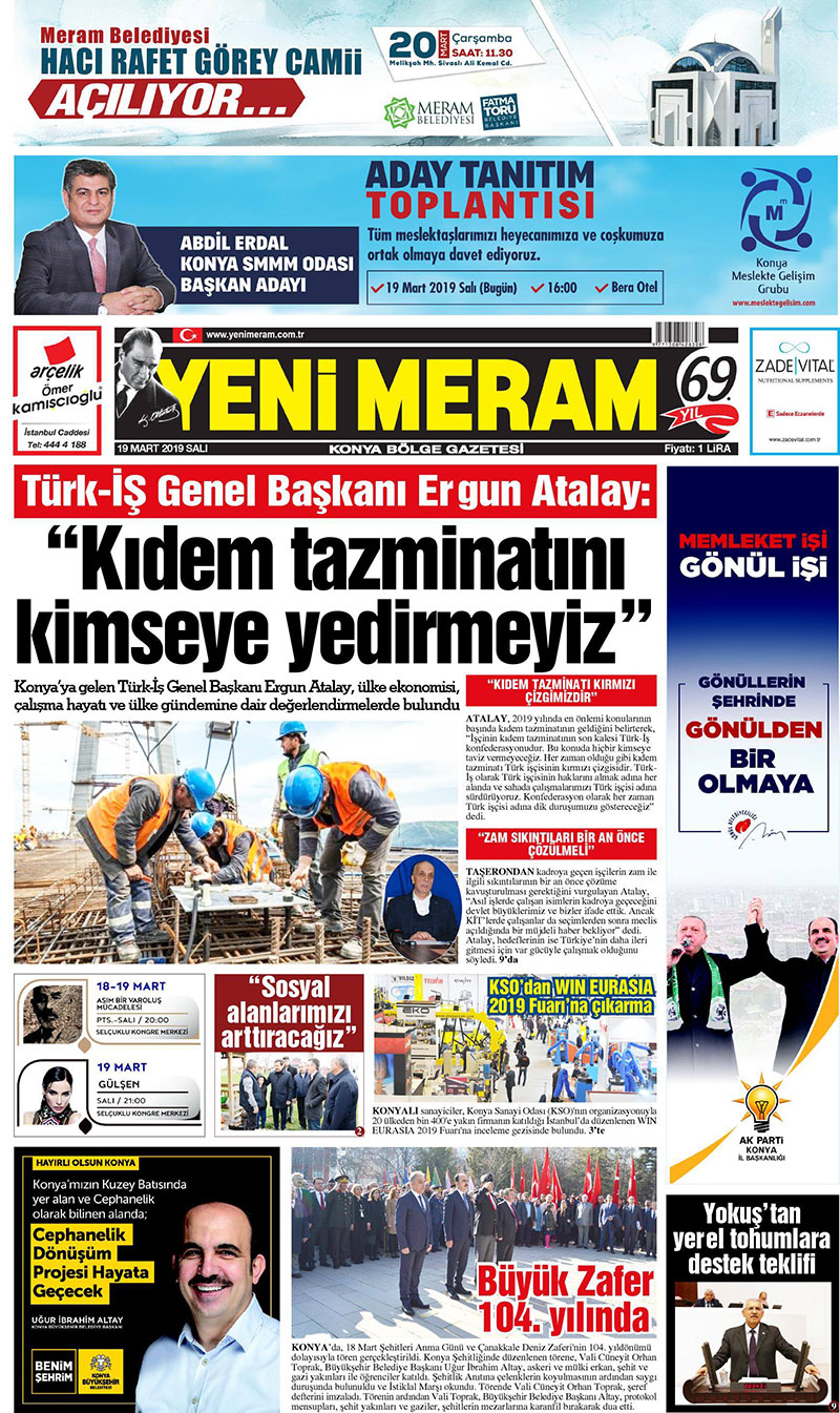 19 Mart 2019 Yeni Meram Gazetesi