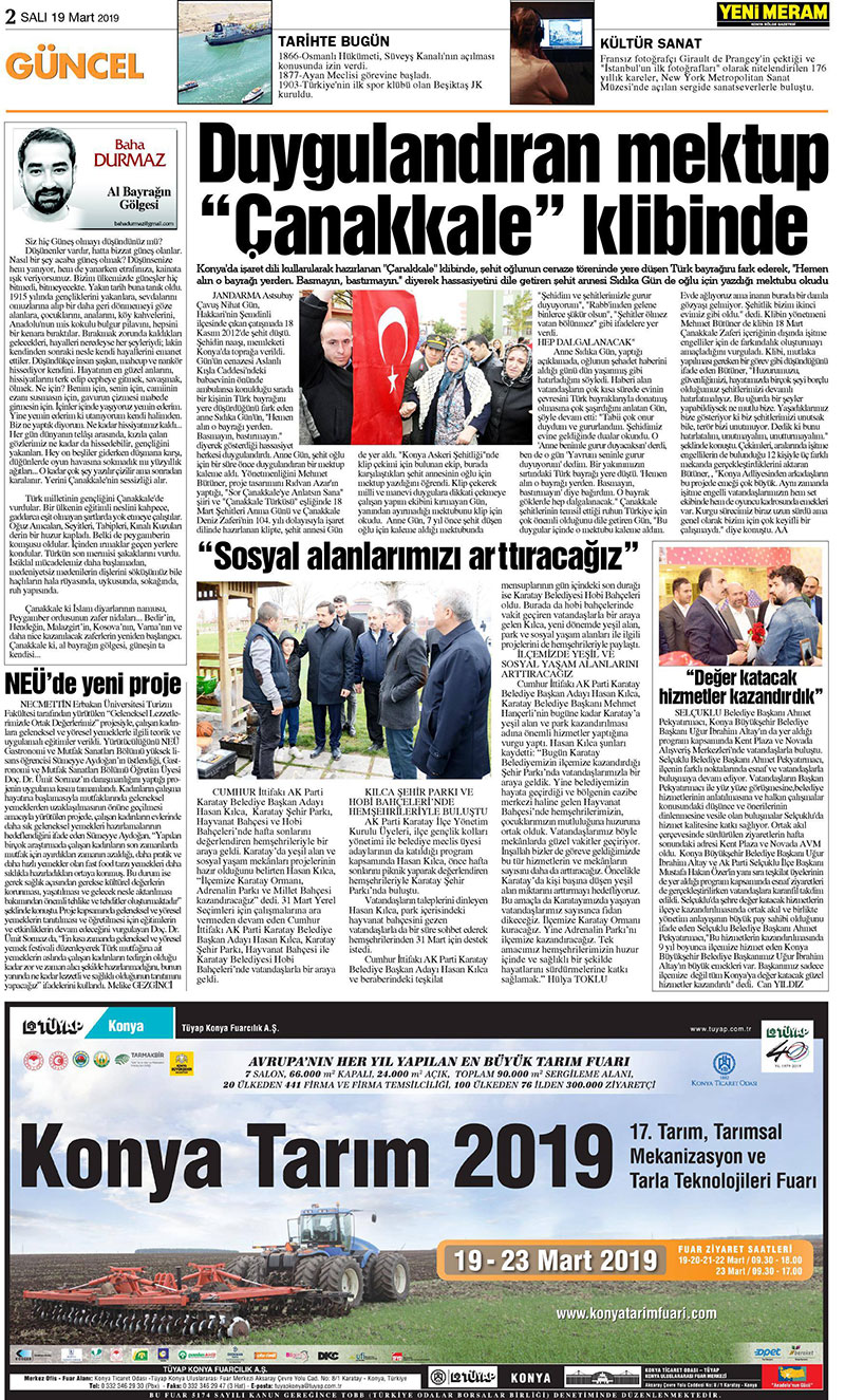 19 Mart 2019 Yeni Meram Gazetesi