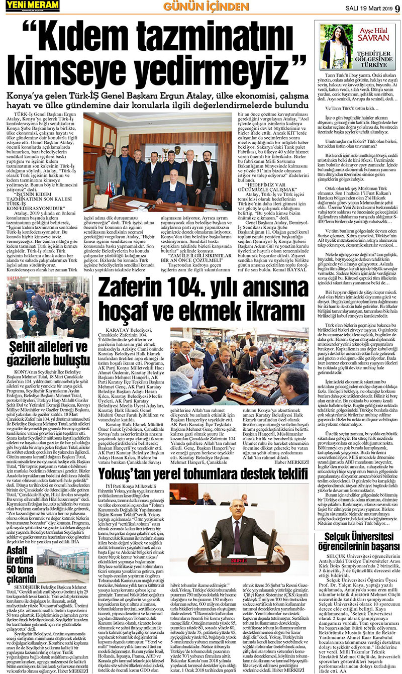 19 Mart 2019 Yeni Meram Gazetesi