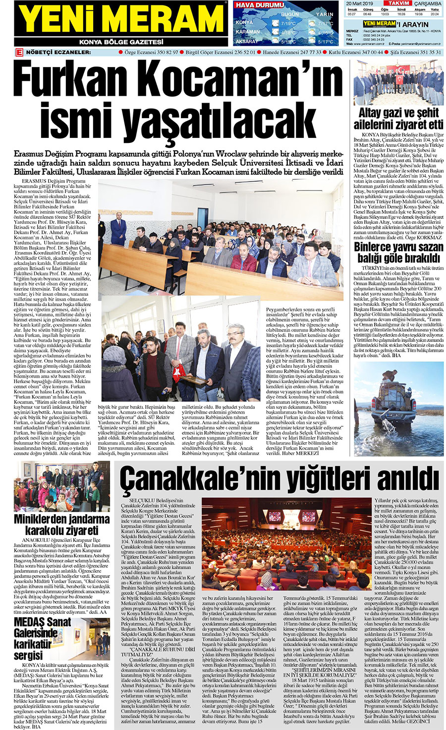 20 Mart 2019 Yeni Meram Gazetesi