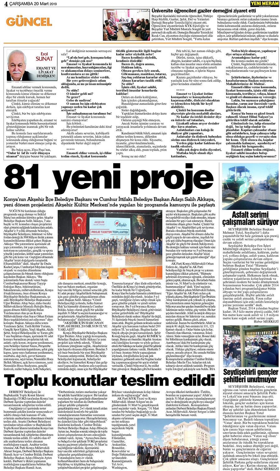 20 Mart 2019 Yeni Meram Gazetesi