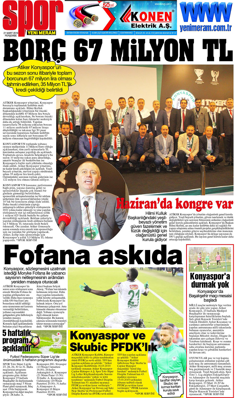 21 Mart 2019 Yeni Meram Gazetesi