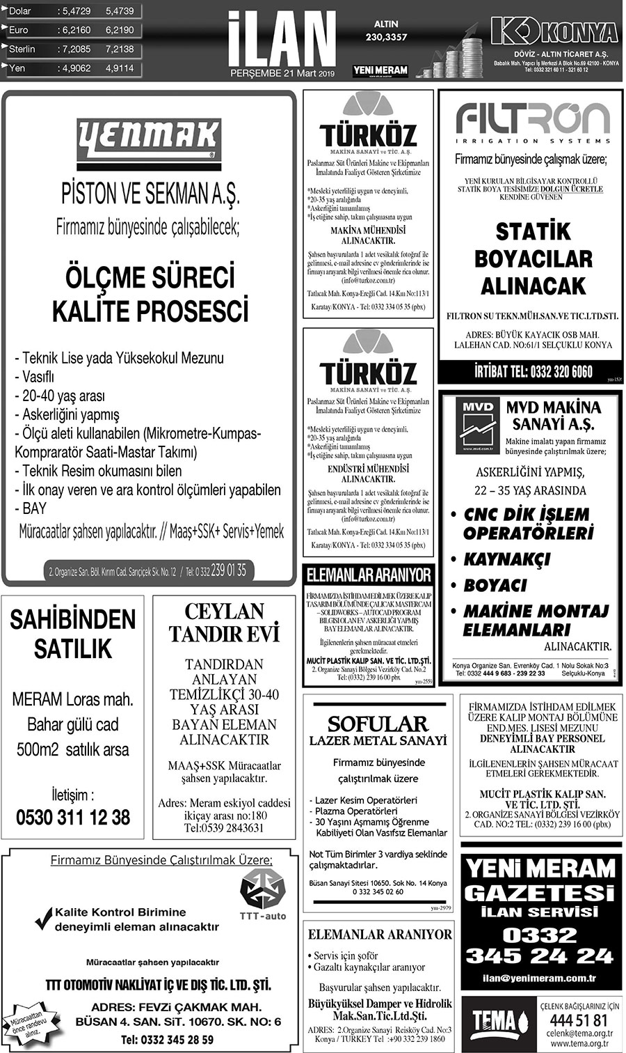 21 Mart 2019 Yeni Meram Gazetesi