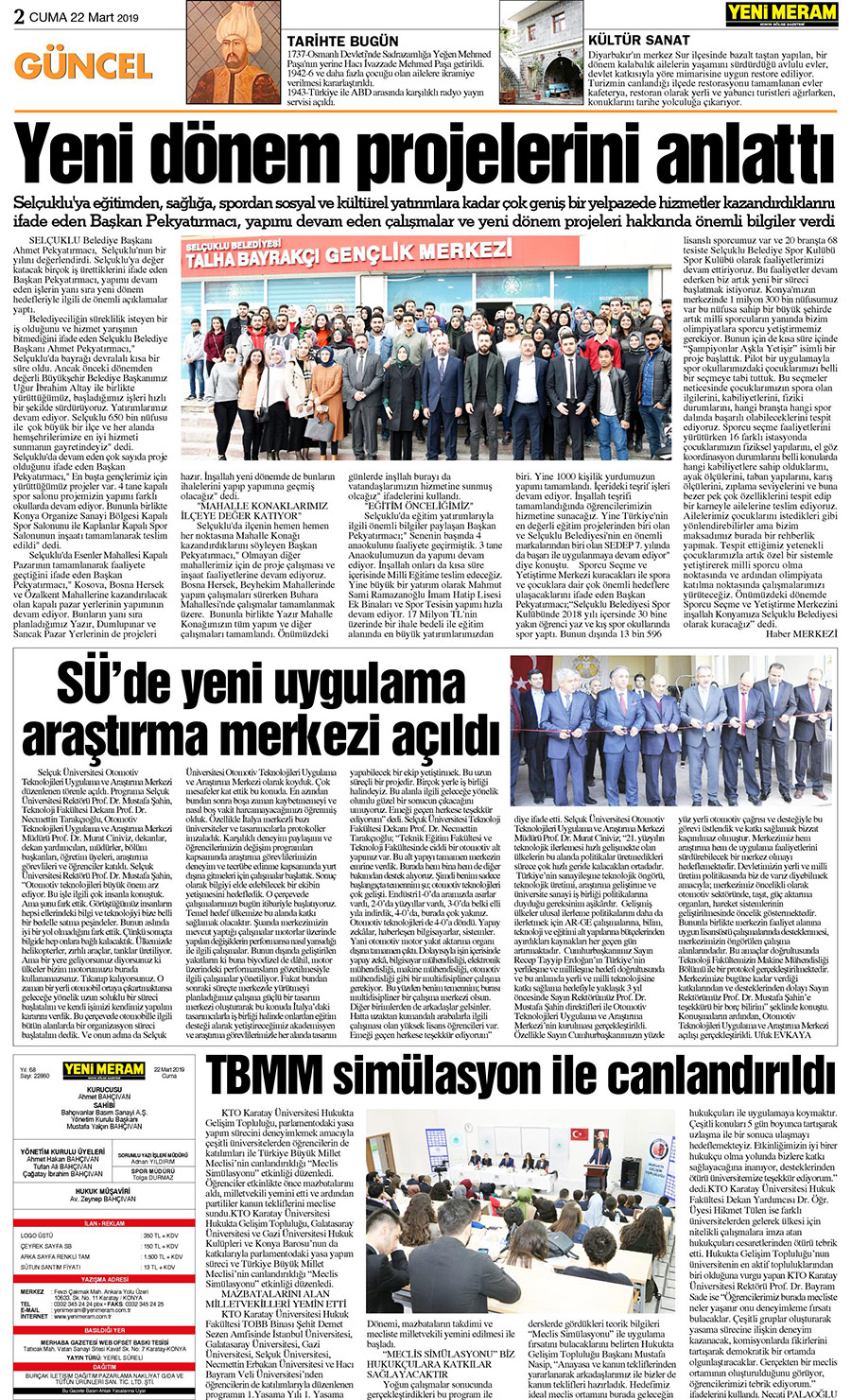 22 Mart 2019 Yeni Meram Gazetesi