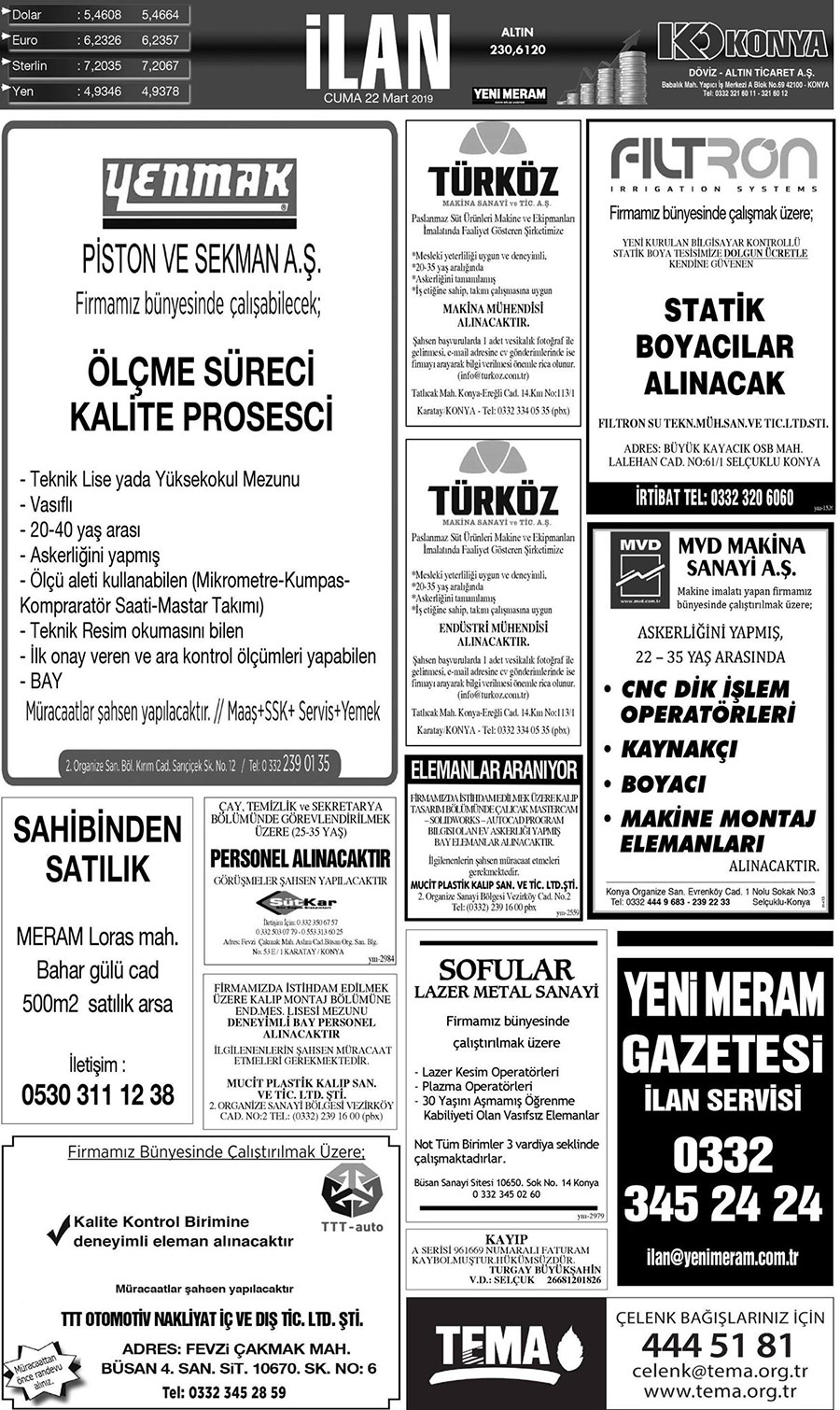 22 Mart 2019 Yeni Meram Gazetesi