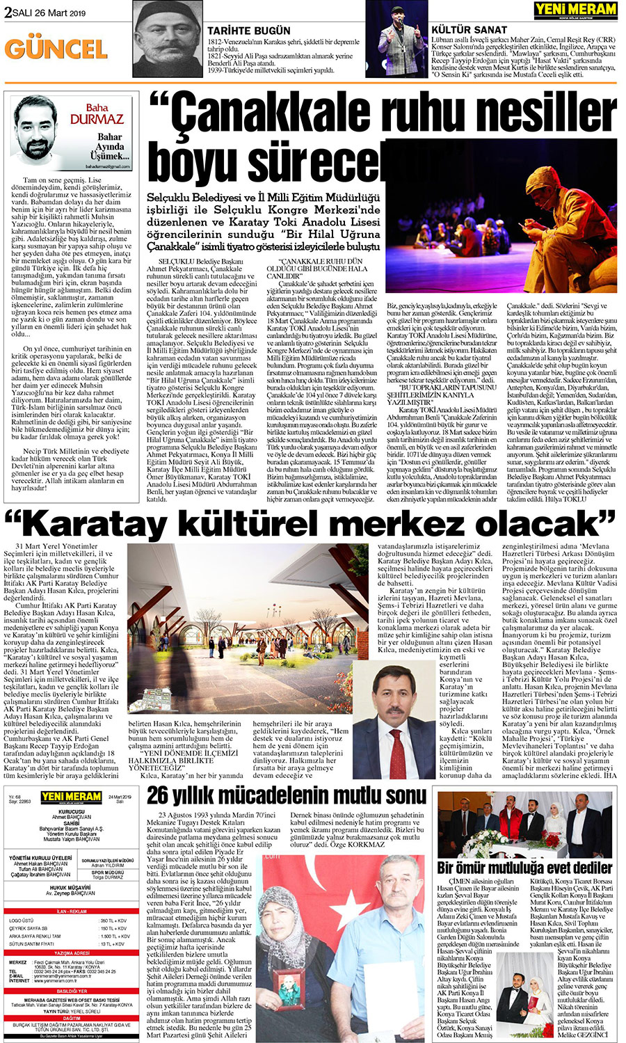 26 Mart 2019 Yeni Meram Gazetesi