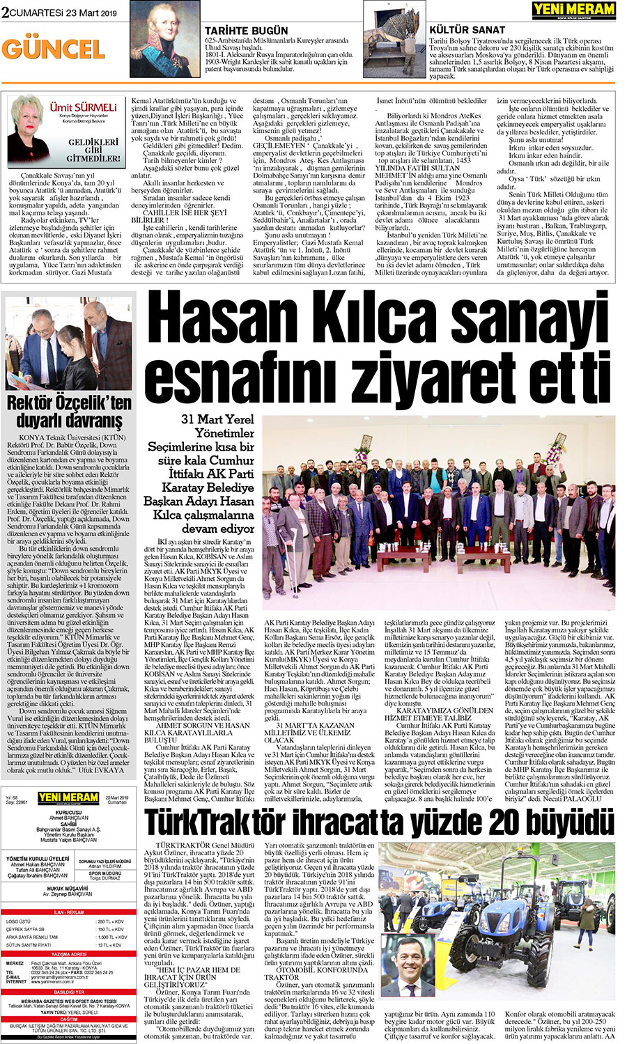 23 Mart 2019 Yeni Meram Gazetesi