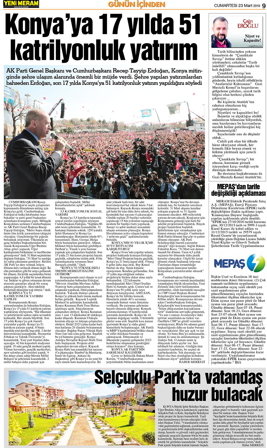 23 Mart 2019 Yeni Meram Gazetesi