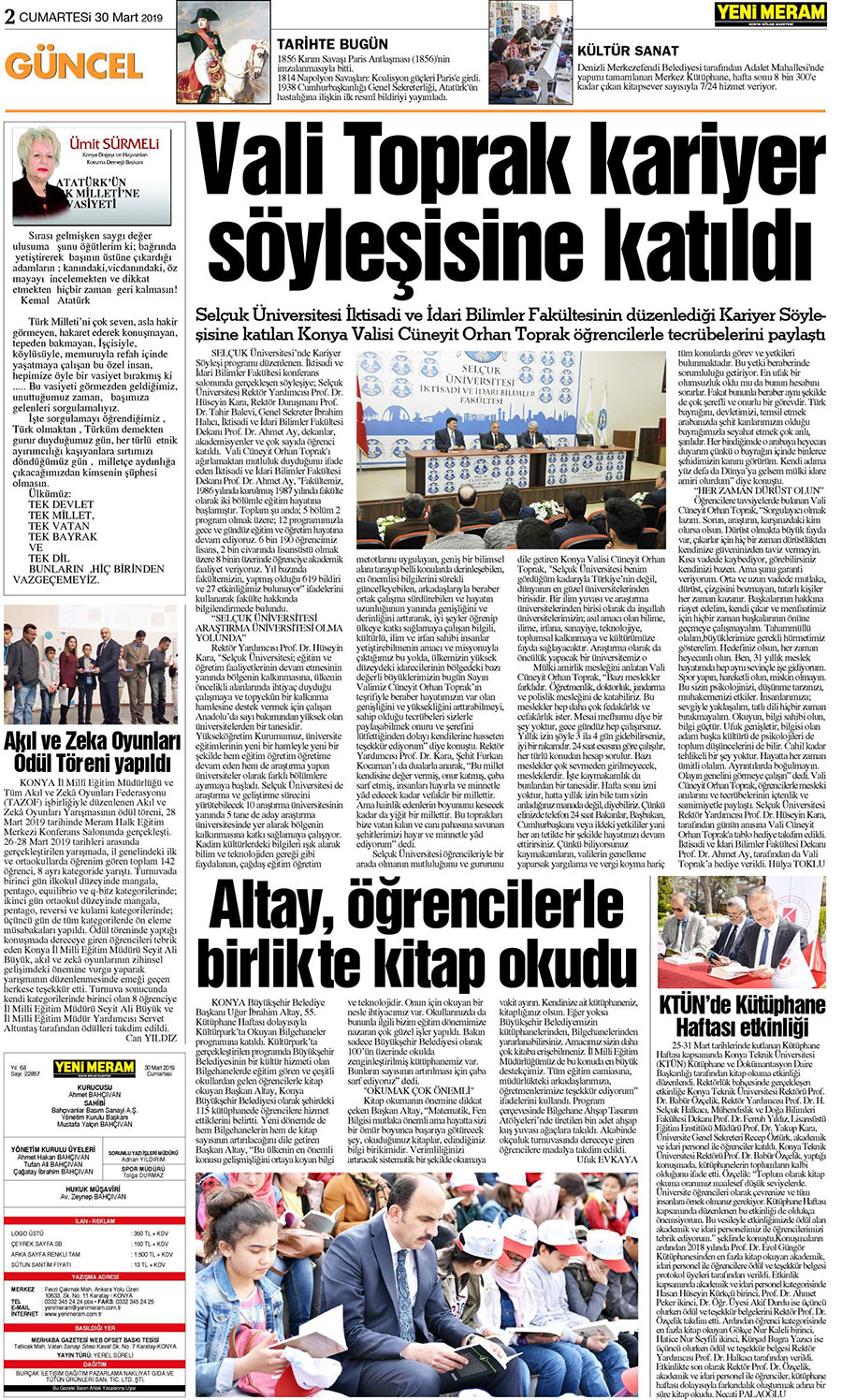 30 Mart 2019 Yeni Meram Gazetesi