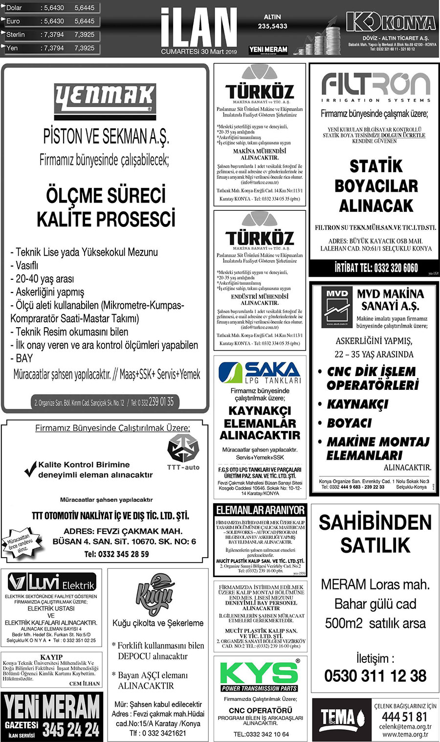 30 Mart 2019 Yeni Meram Gazetesi