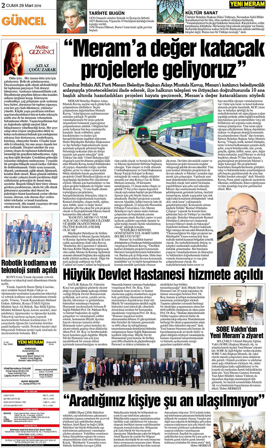 29 Mart 2019 Yeni Meram Gazetesi