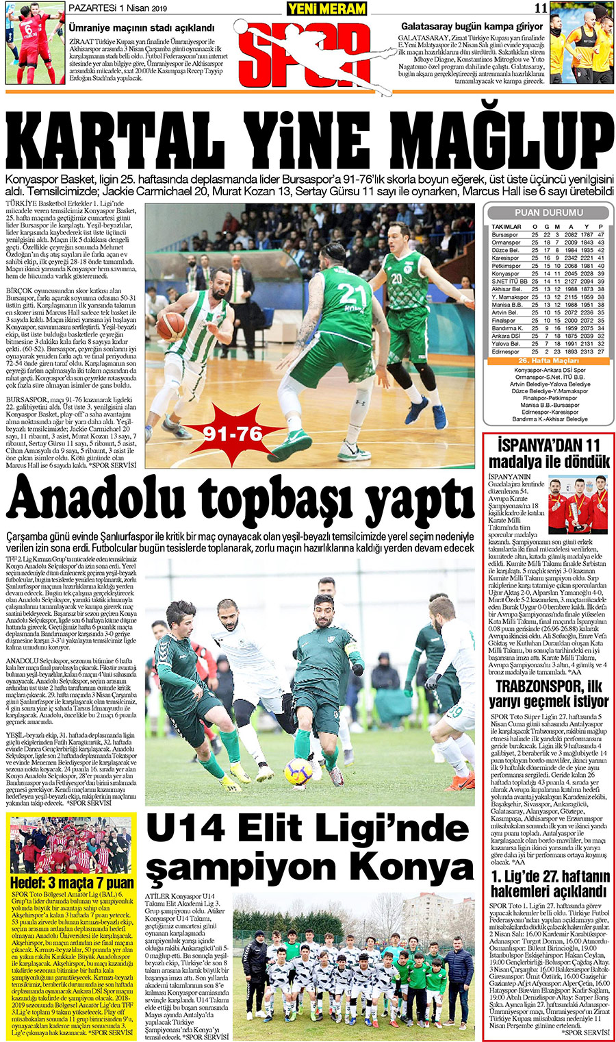 1 Nisan 2019 Yeni Meram Gazetesi