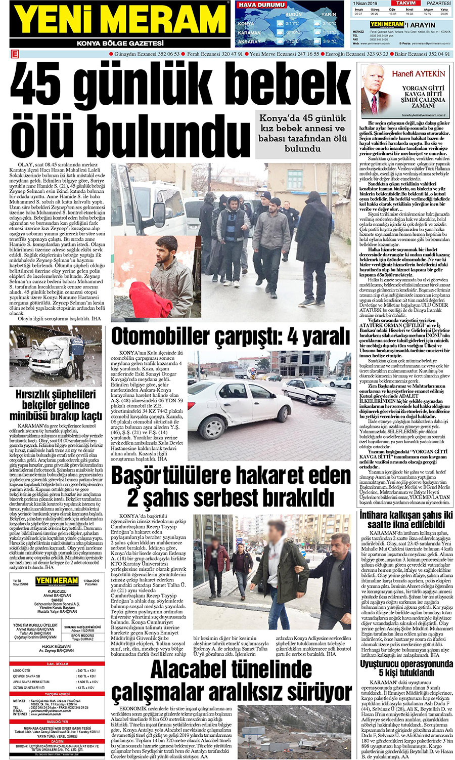 1 Nisan 2019 Yeni Meram Gazetesi