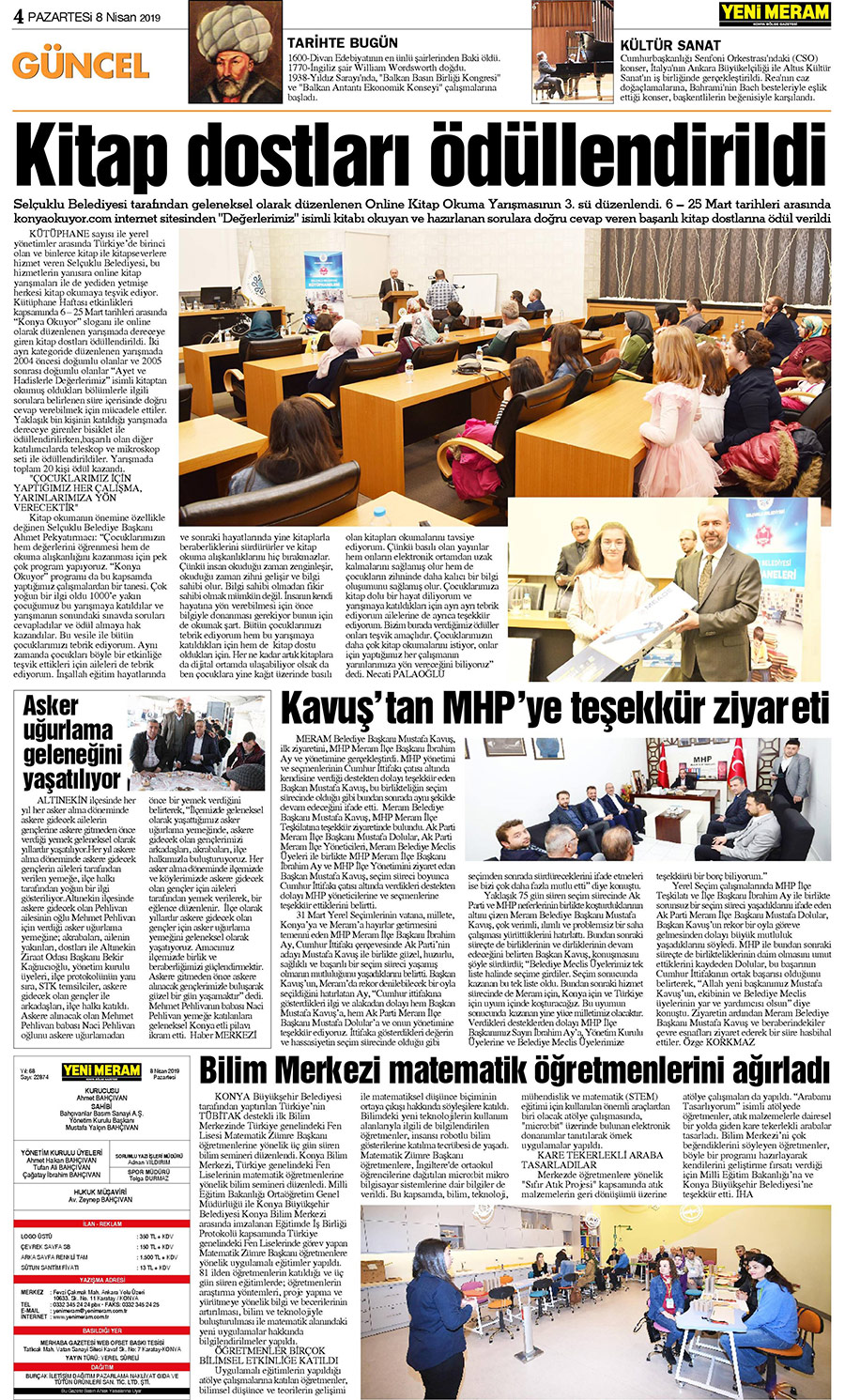 8 Nisan 2019 Yeni Meram Gazetesi