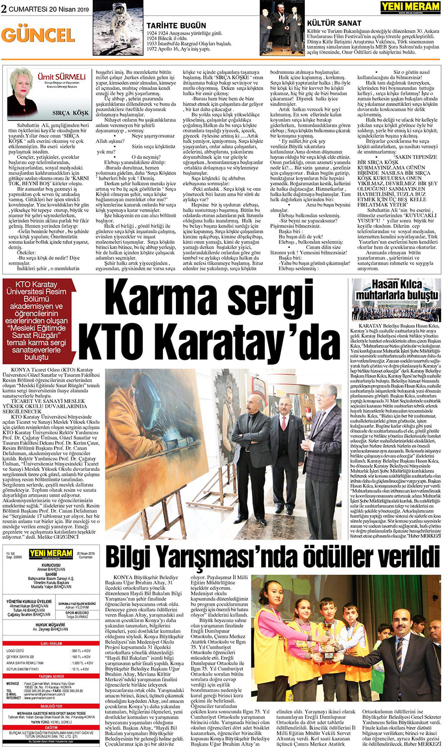 20 Nisan 2019 Yeni Meram Gazetesi