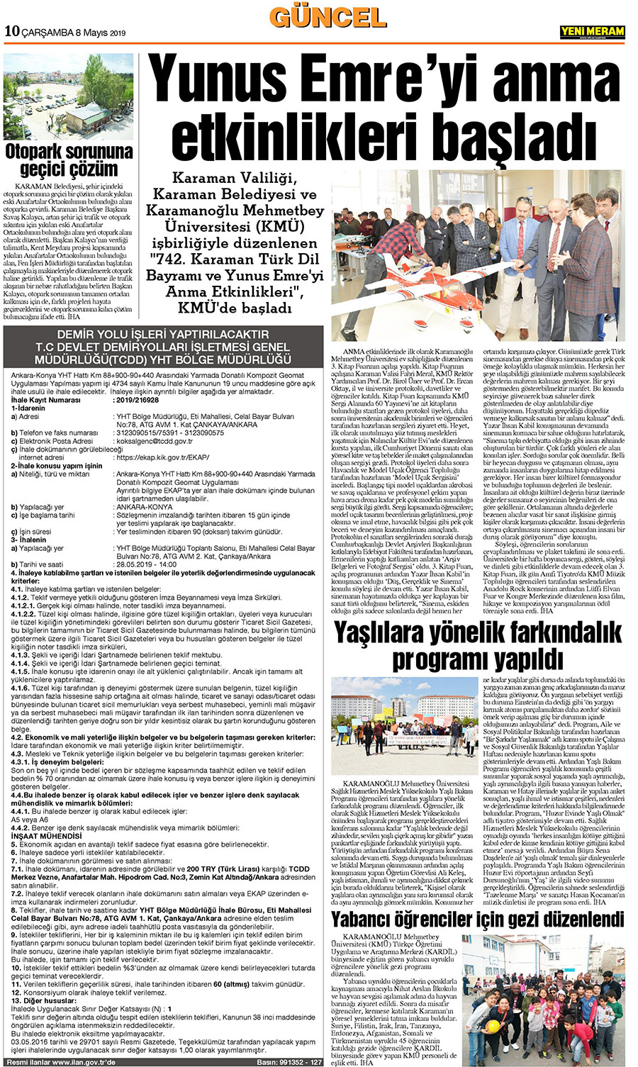 8 Mayıs 2019 Yeni Meram Gazetesi