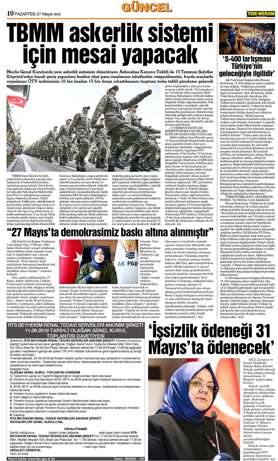 27 Mayıs 2019 Yeni Meram Gazetesi