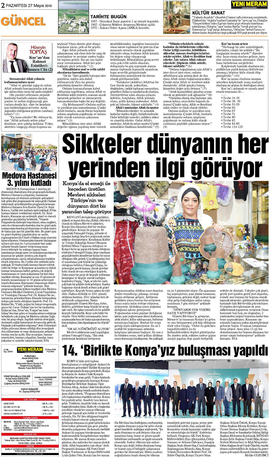 27 Mayıs 2019 Yeni Meram Gazetesi