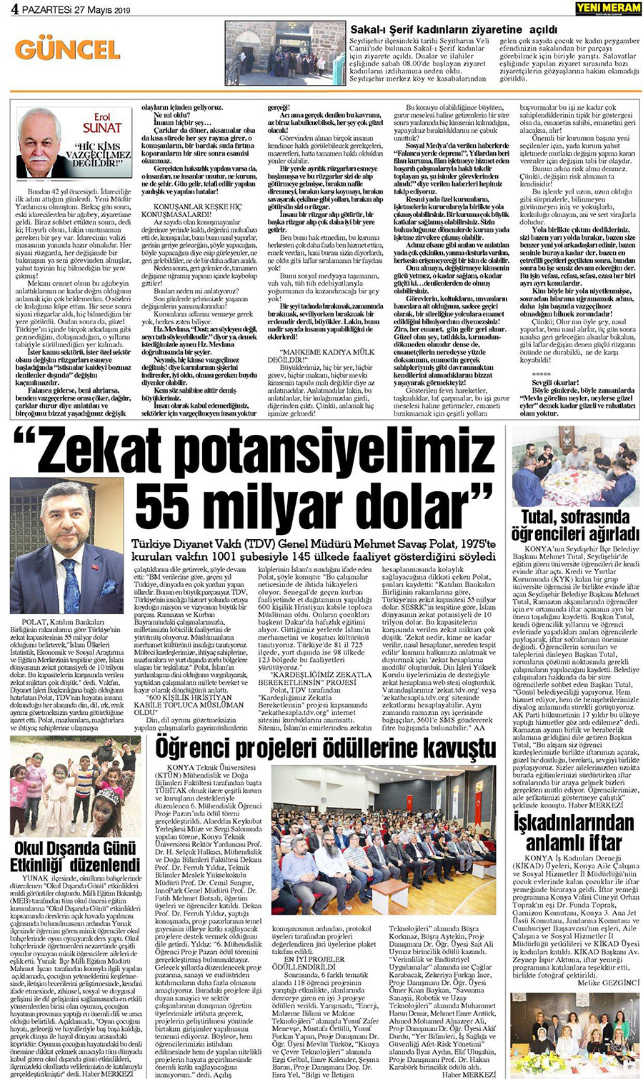 27 Mayıs 2019 Yeni Meram Gazetesi