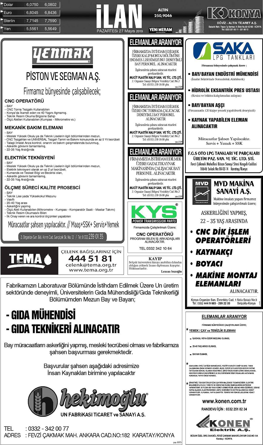 27 Mayıs 2019 Yeni Meram Gazetesi