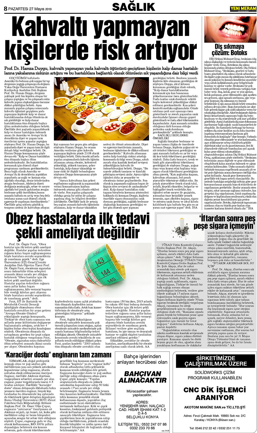 27 Mayıs 2019 Yeni Meram Gazetesi