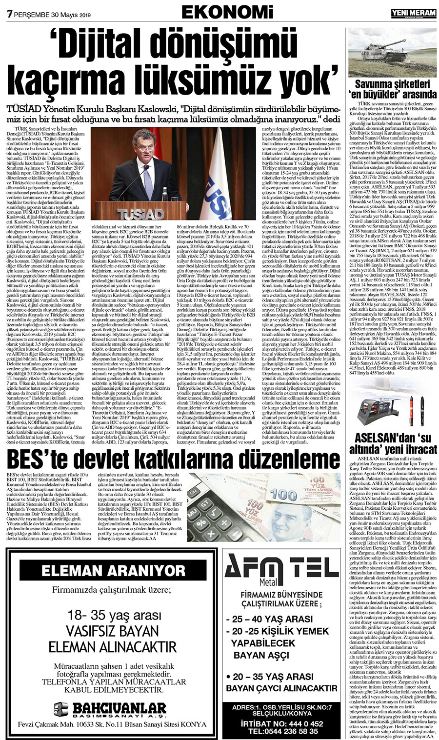 30 Mayıs 2019 Yeni Meram Gazetesi