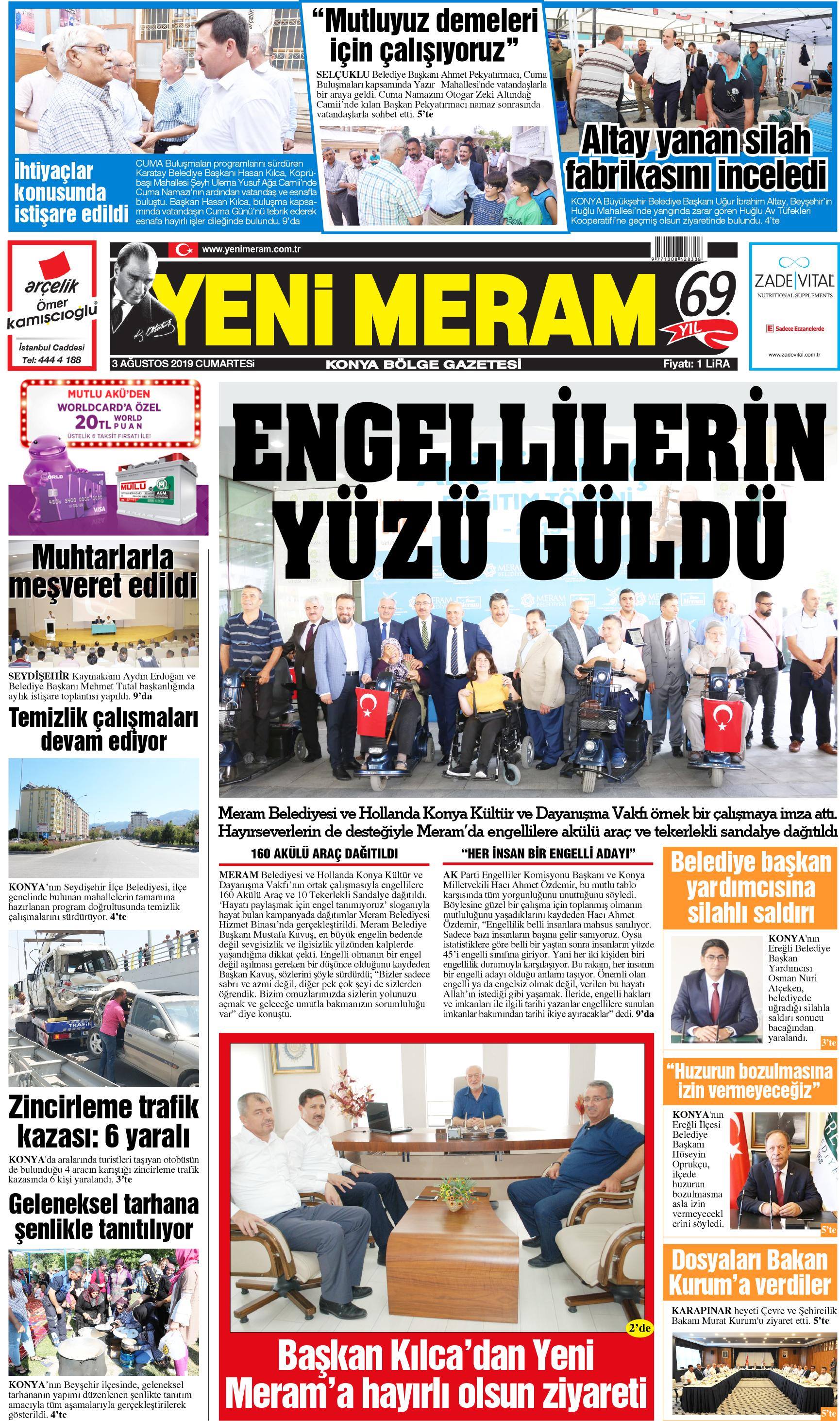 3 Ağustos 2019 Yeni Meram Gazetesi