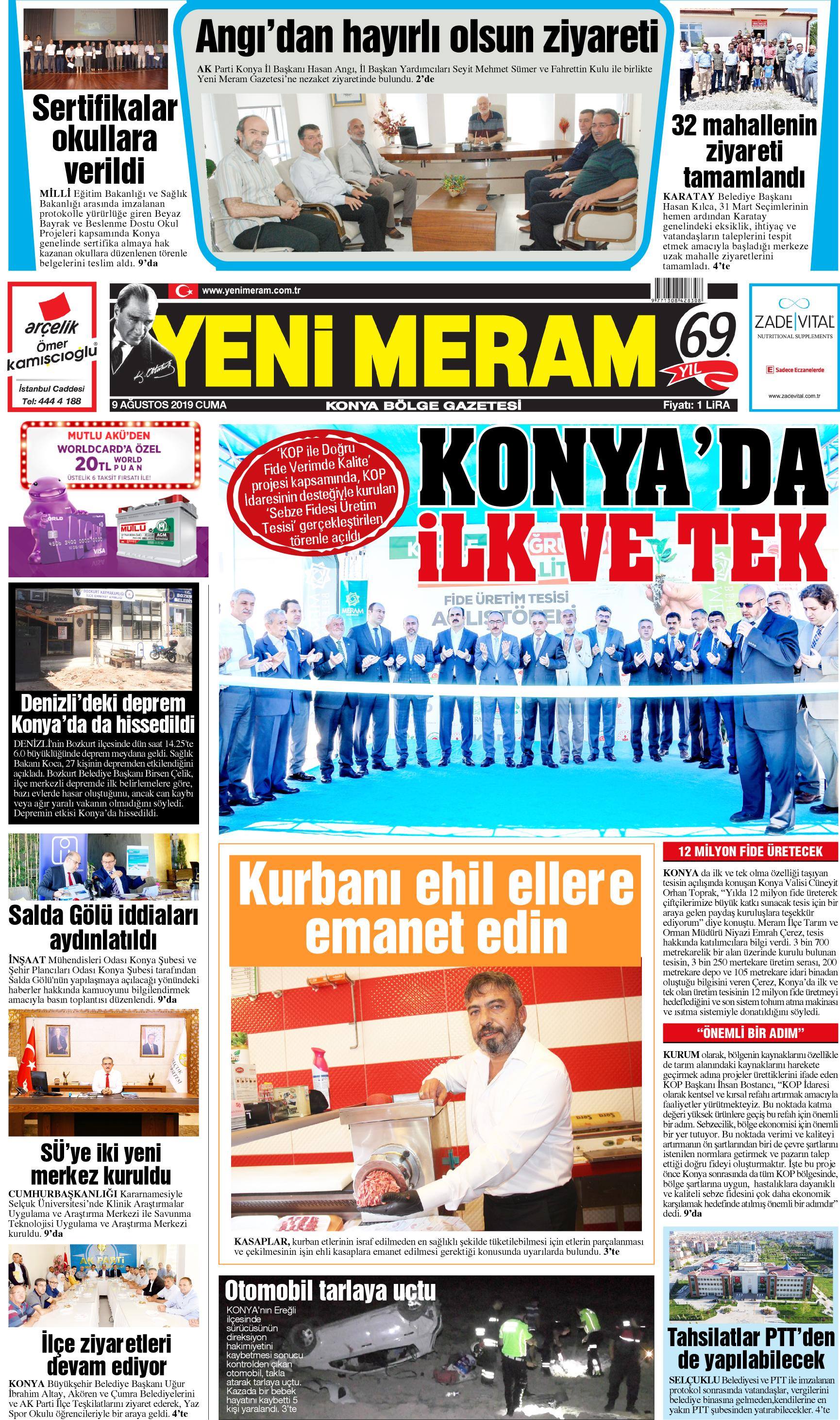 10 Ağustos 2019 Yeni Meram Gazetesi