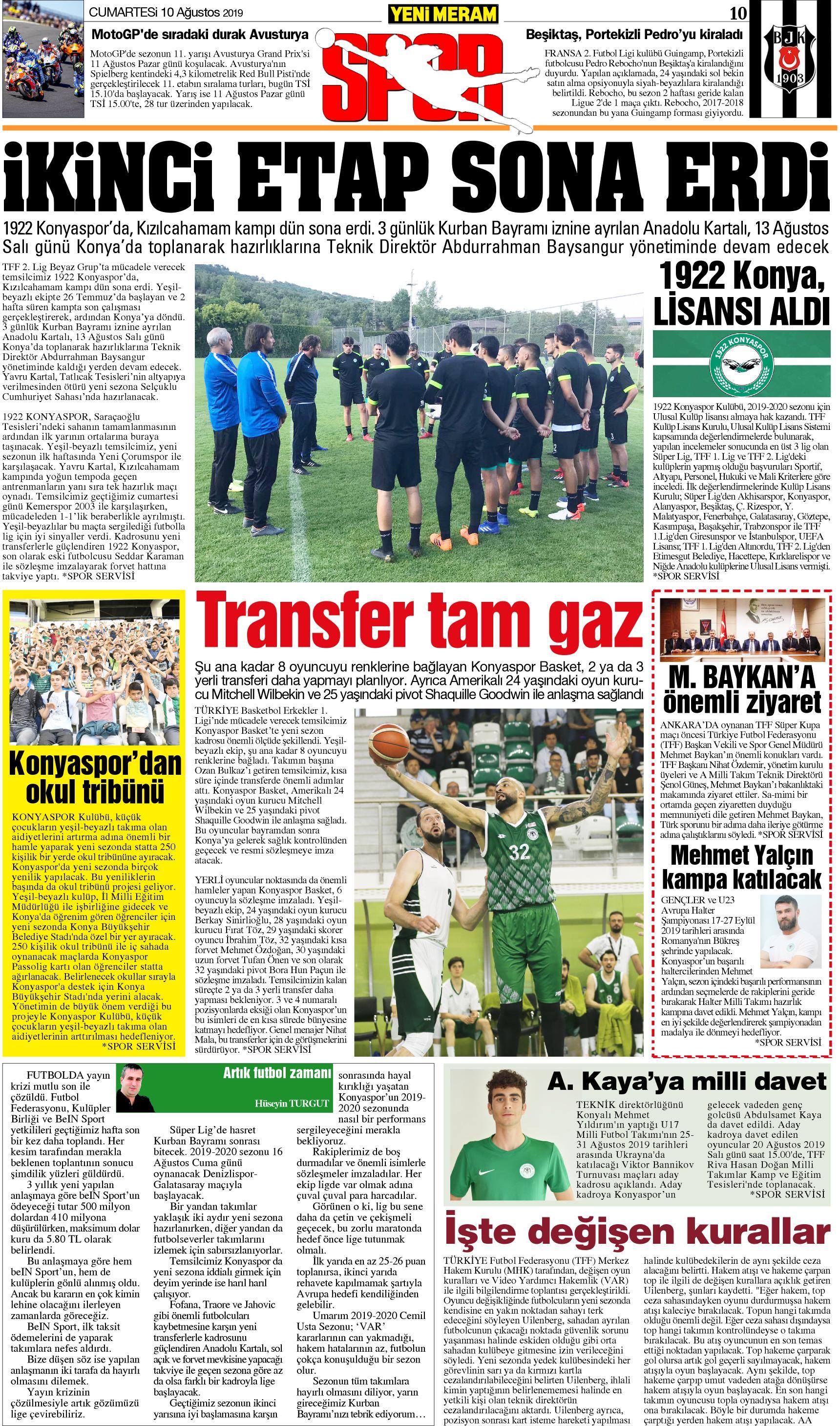 10 Ağustos 2019 Yeni Meram Gazetesi