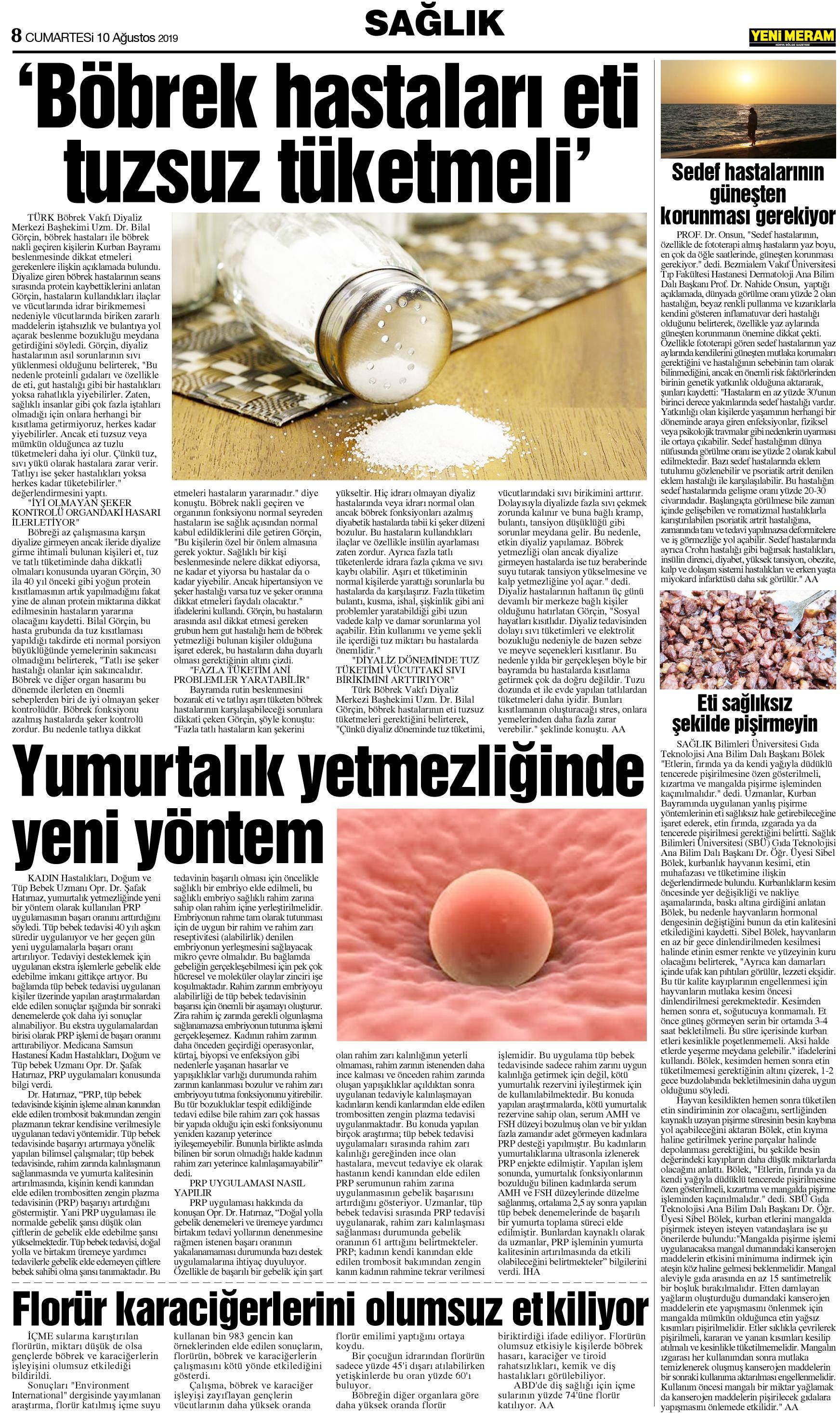 10 Ağustos 2019 Yeni Meram Gazetesi