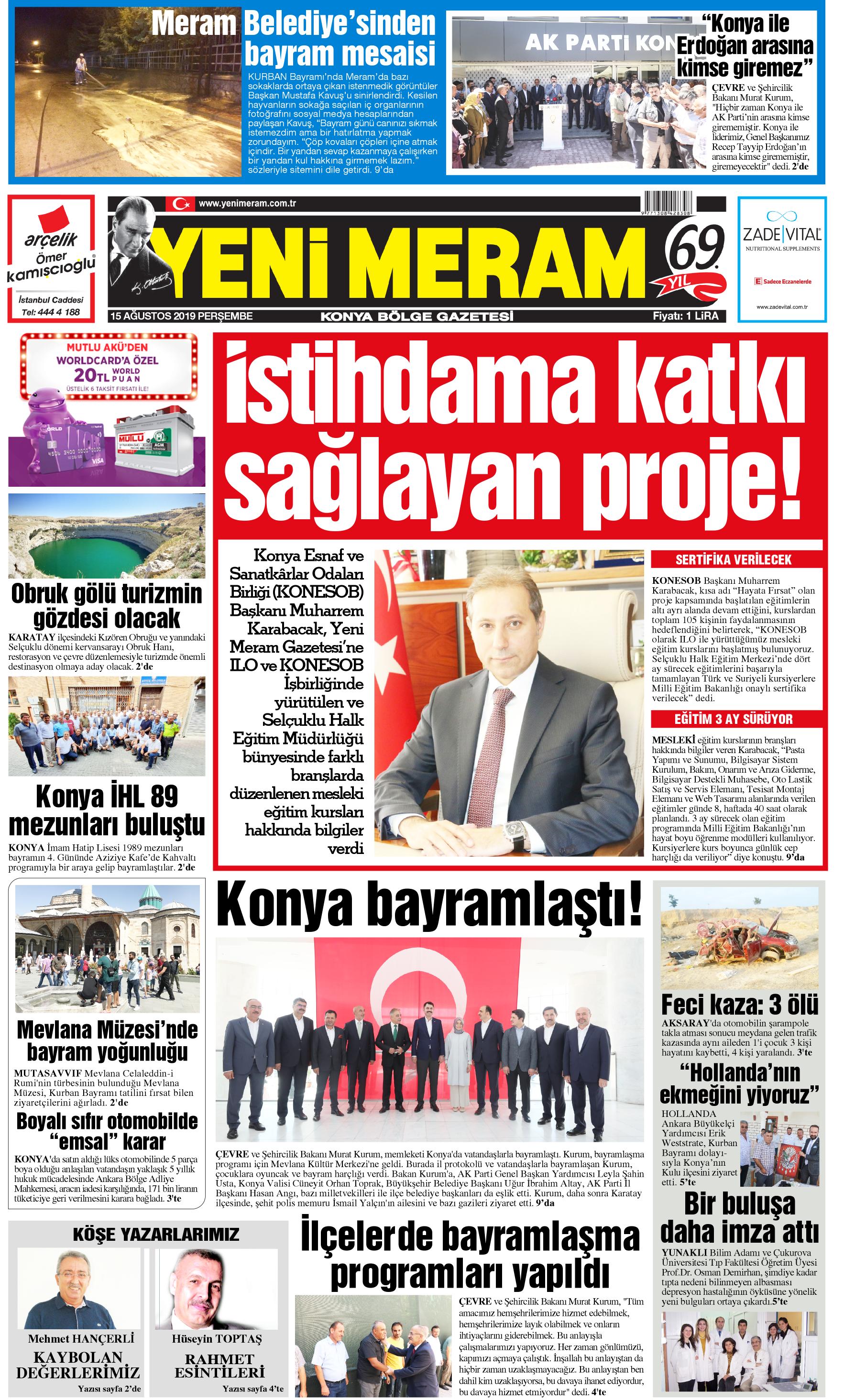 15 Ağustos 2019 Yeni Meram Gazetesi