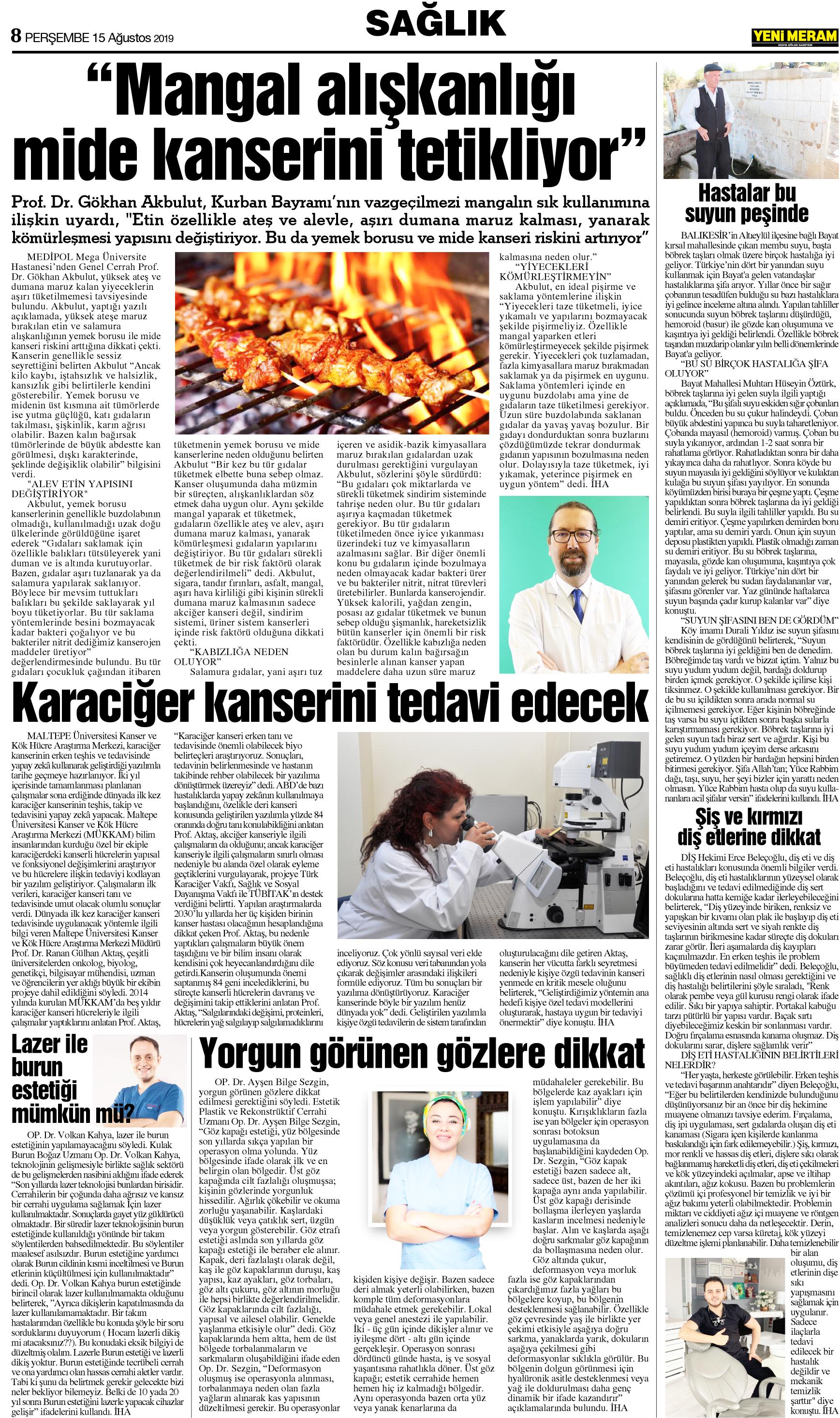 15 Ağustos 2019 Yeni Meram Gazetesi