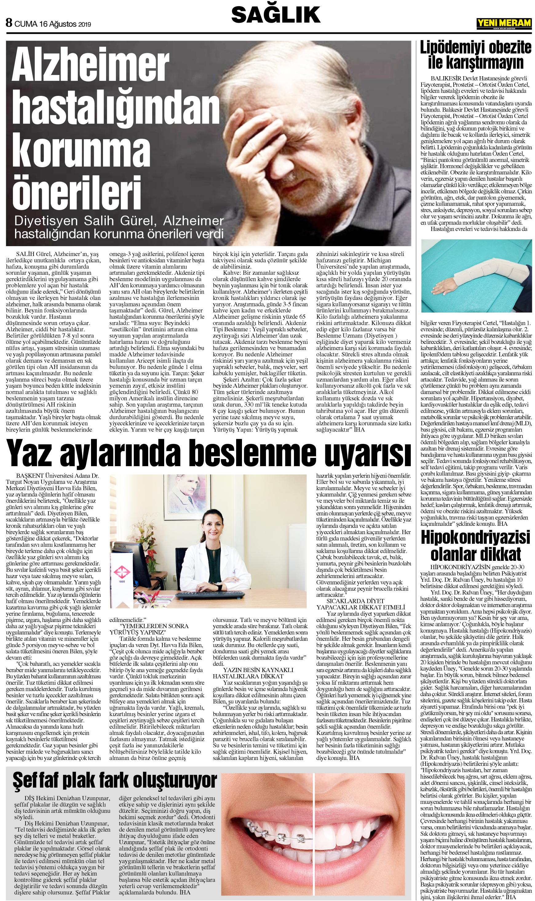 16 Ağustos 2019 Yeni Meram Gazetesi