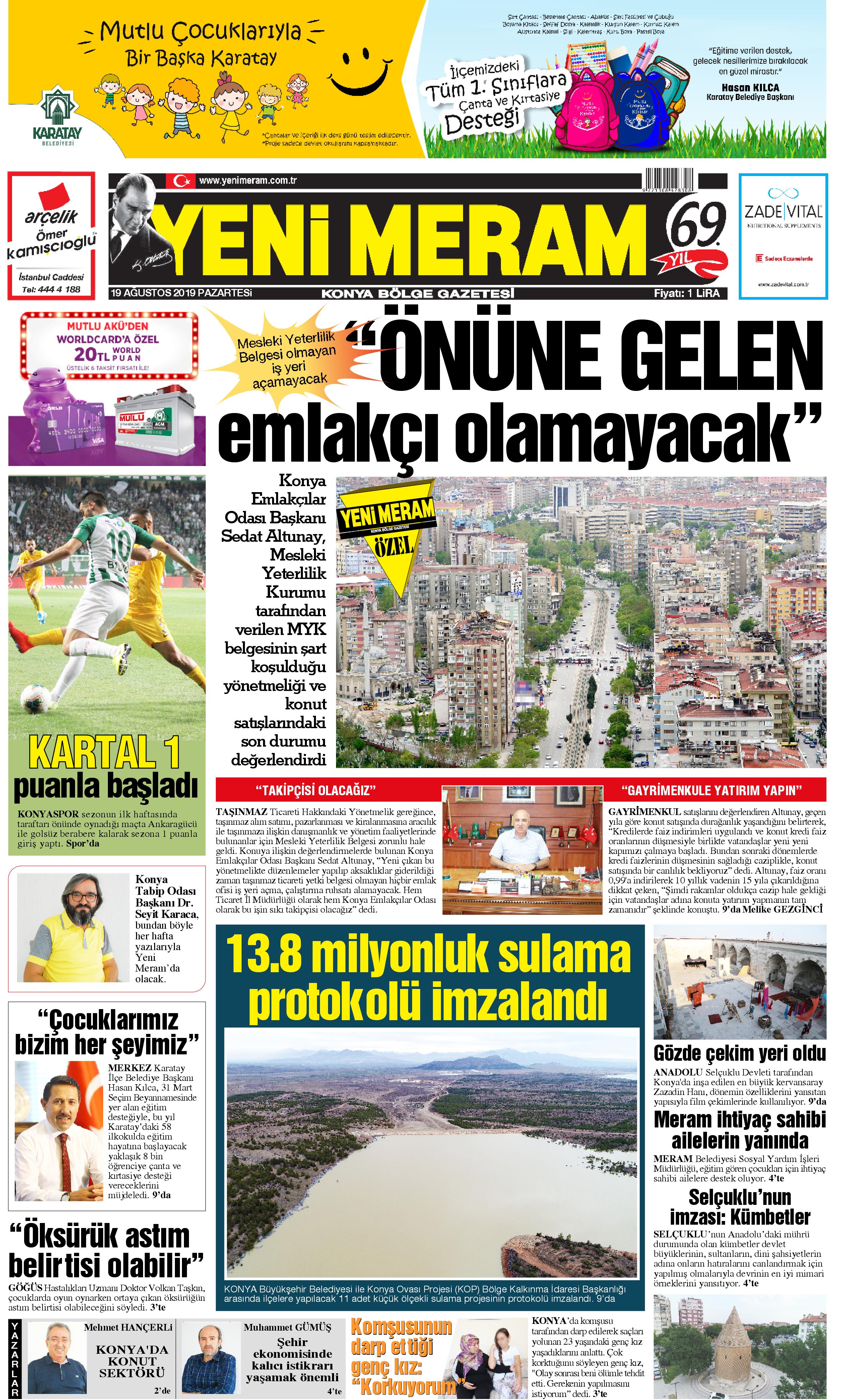 19 Ağustos 2019 Yeni Meram Gazetesi