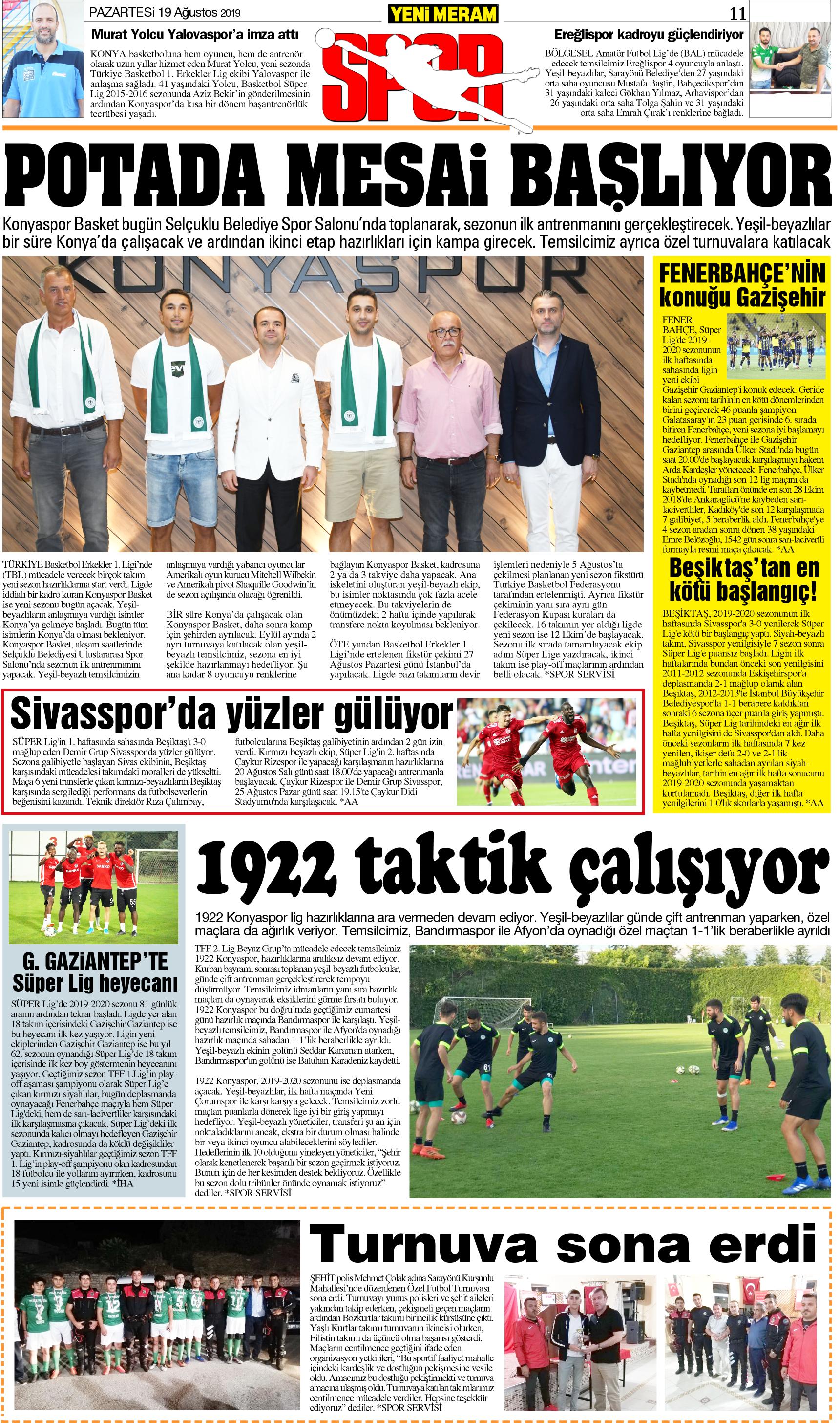 19 Ağustos 2019 Yeni Meram Gazetesi