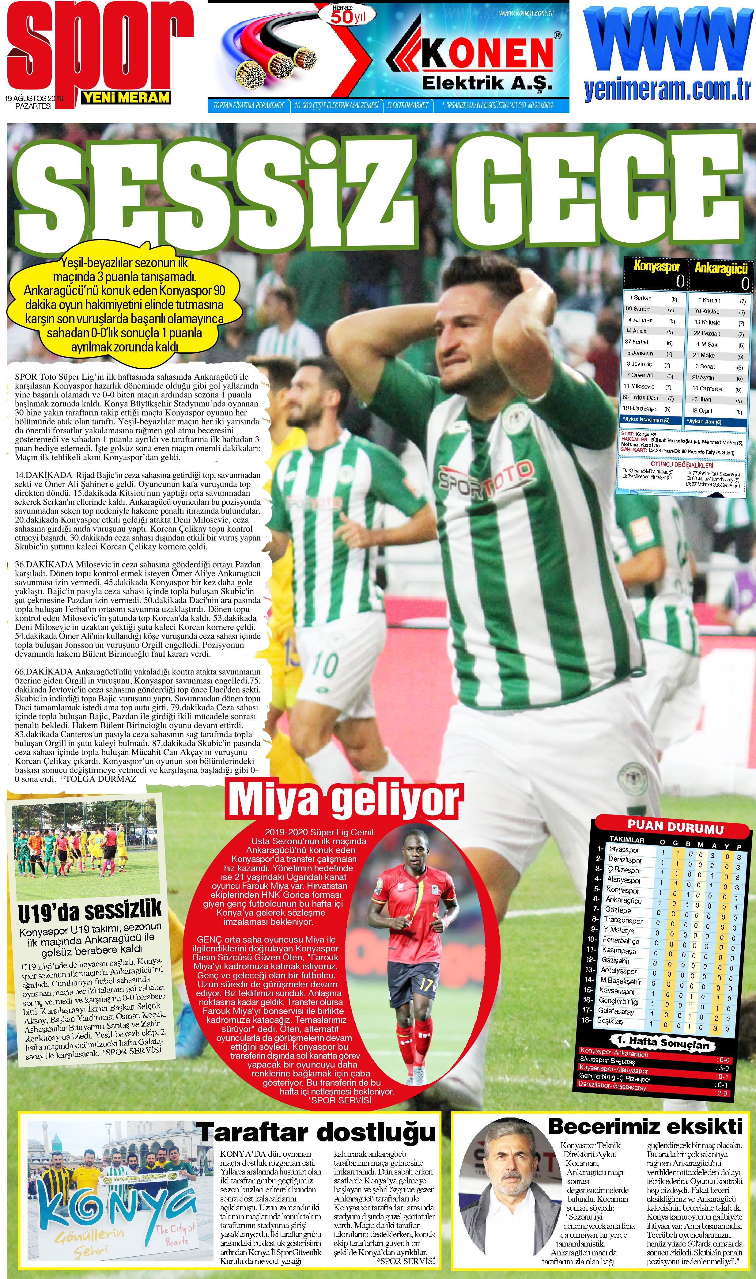 19 Ağustos 2019 Yeni Meram Gazetesi